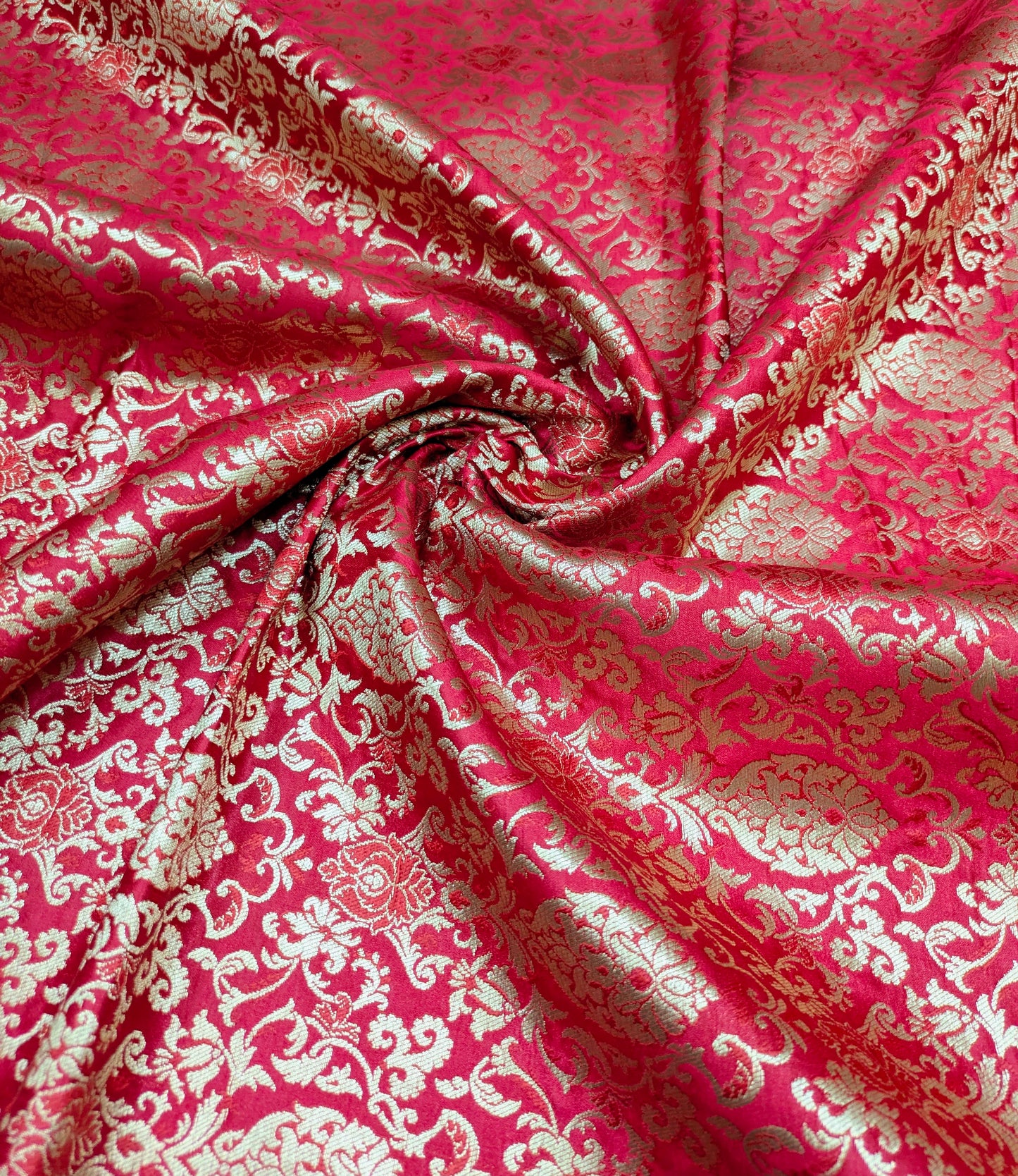 Red Gold Brocade fabric by the yard Jacquard damask fabric Wedding Bridal Dress Fabric Upholstery Silk Brocade Fabric by the yard- NFAF359