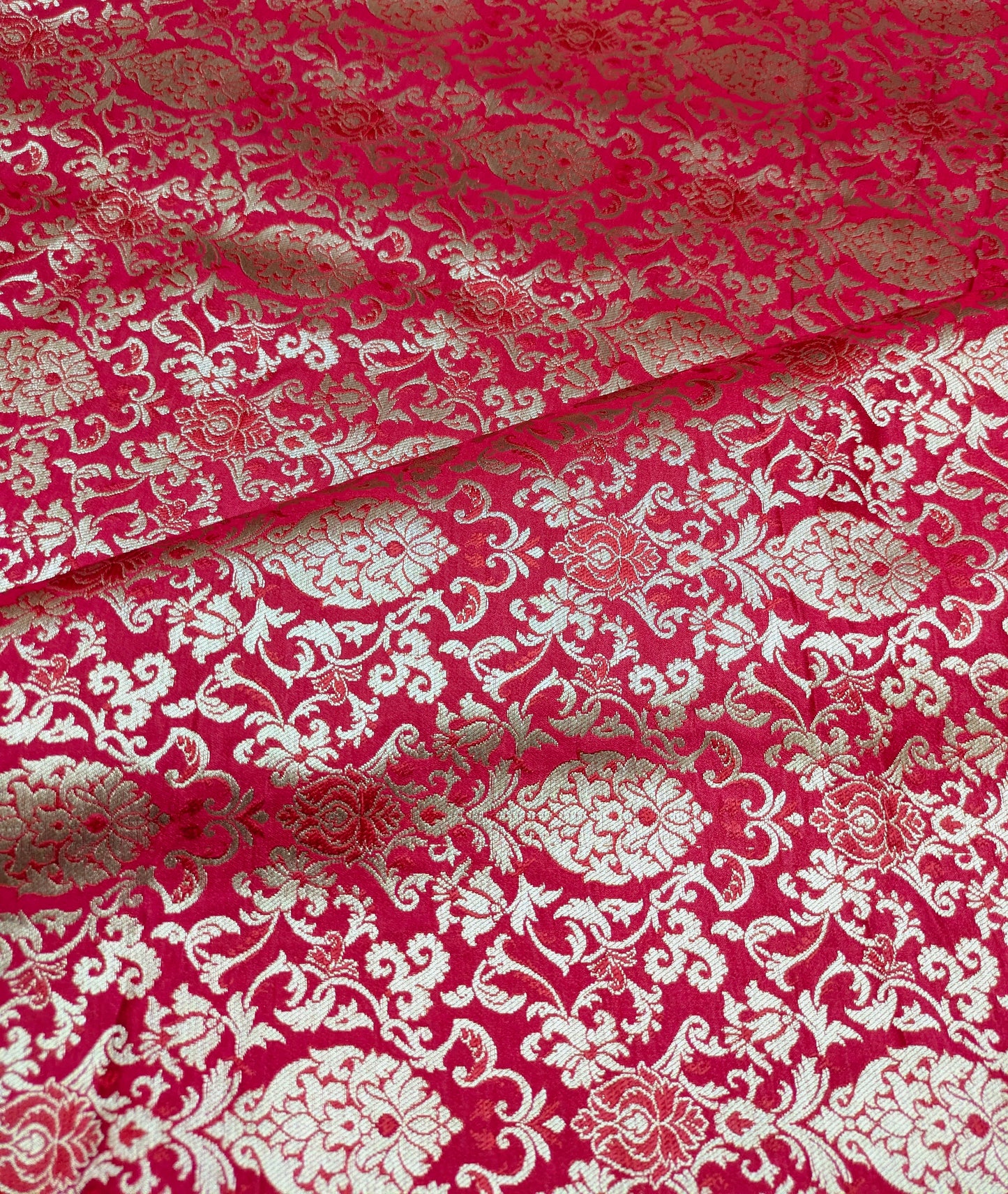 Red Gold Brocade fabric by the yard Jacquard damask fabric Wedding Bridal Dress Fabric Upholstery Silk Brocade Fabric by the yard- NFAF359