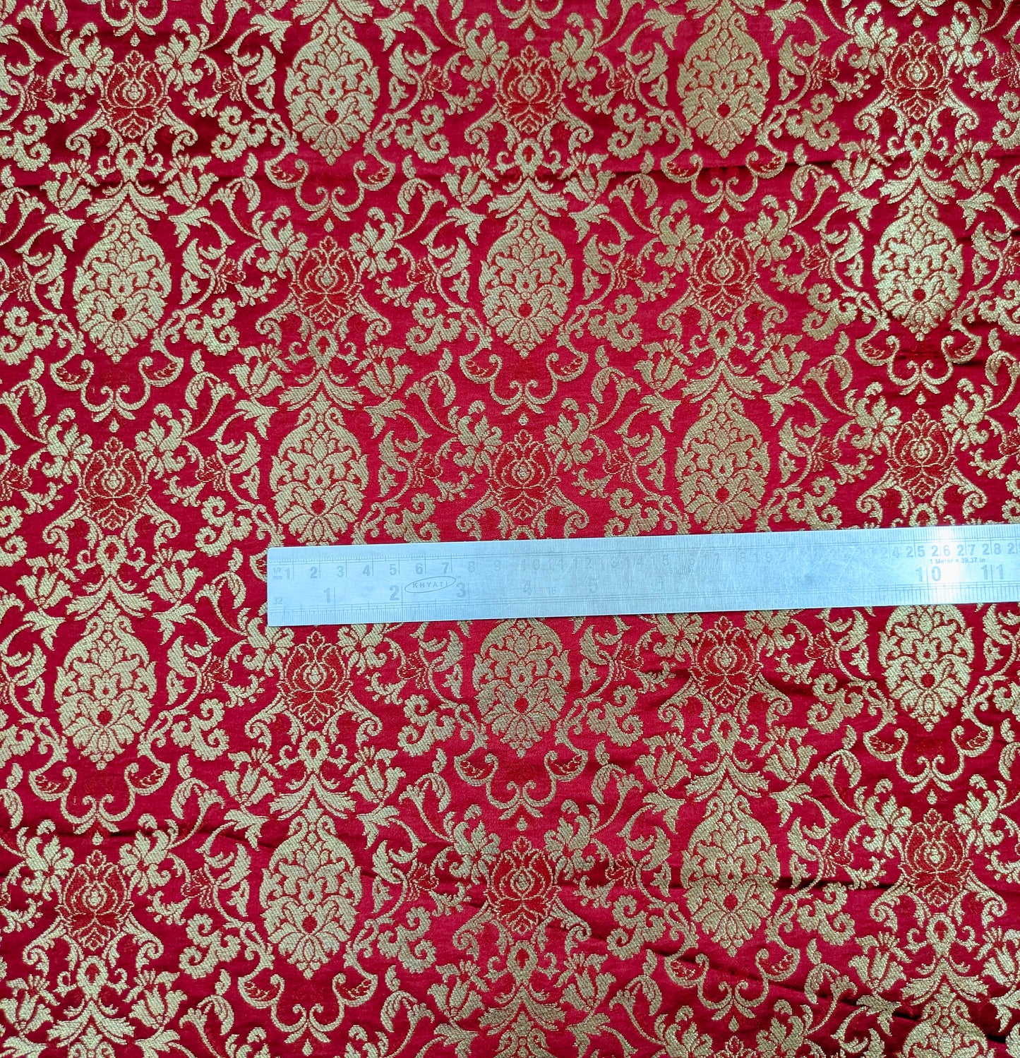 Red Gold Brocade fabric by the yard Jacquard damask fabric Wedding Bridal Dress Fabric Upholstery Silk Brocade Fabric by the yard- NFAF359