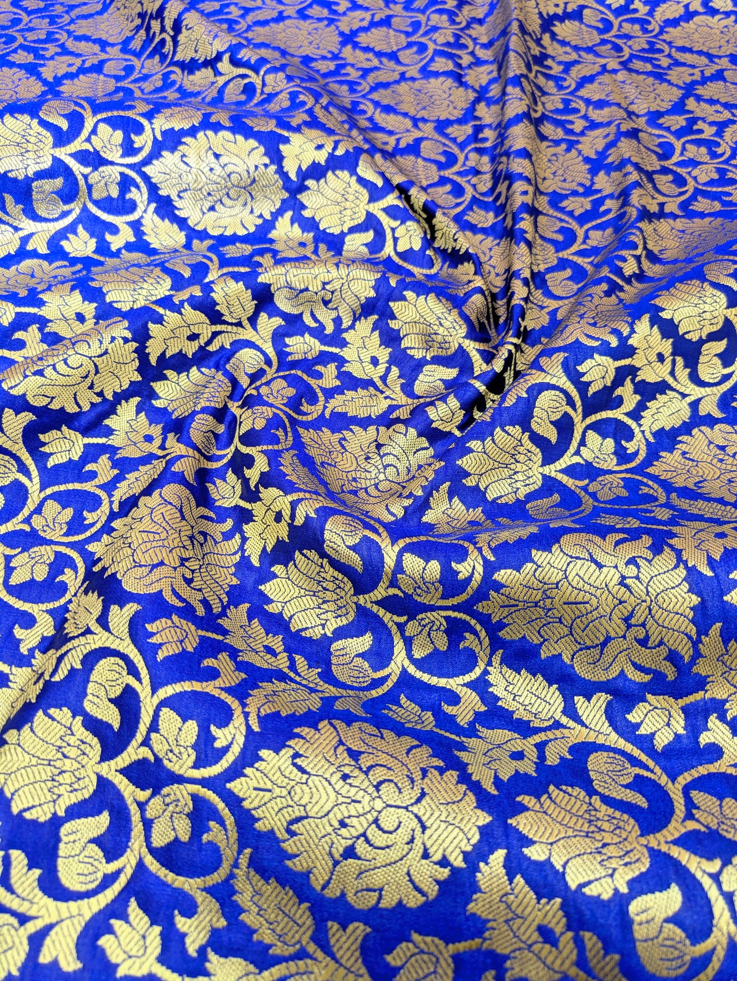 Brocade fabric Jacquard damask fabric Blue gold brocade Wedding bridal fabric silk dress Clothing Material Brocade fabric by the yard