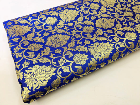 Brocade fabric Jacquard damask fabric Blue gold brocade Wedding bridal fabric silk dress Clothing Material Brocade fabric by the yard
