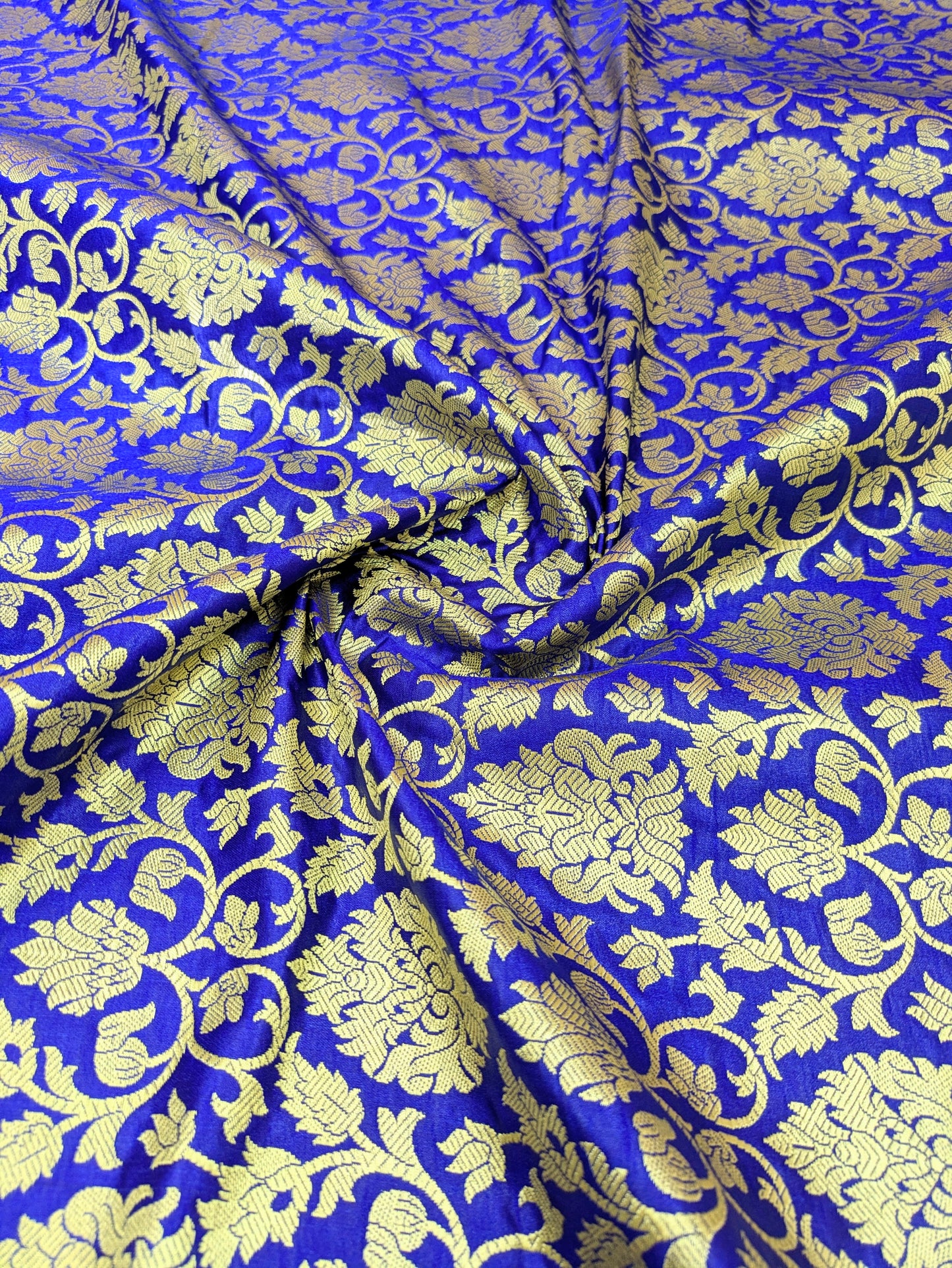 Brocade fabric Jacquard damask fabric Blue gold brocade Wedding bridal fabric silk dress Clothing Material Brocade fabric by the yard