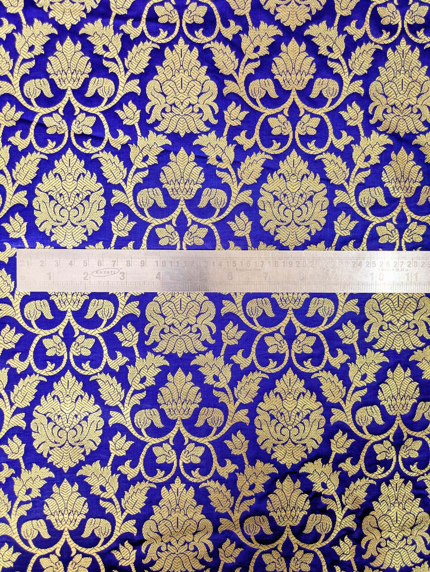 Brocade fabric Jacquard damask fabric Blue gold brocade Wedding bridal fabric silk dress Clothing Material Brocade fabric by the yard