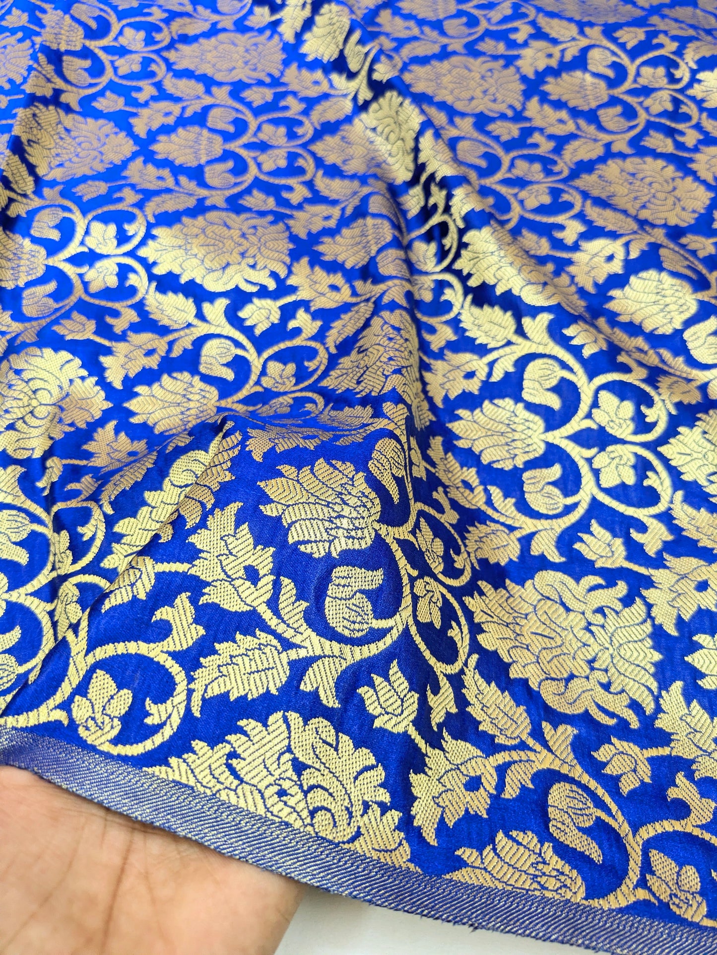 Brocade fabric Jacquard damask fabric Blue gold brocade Wedding bridal fabric silk dress Clothing Material Brocade fabric by the yard