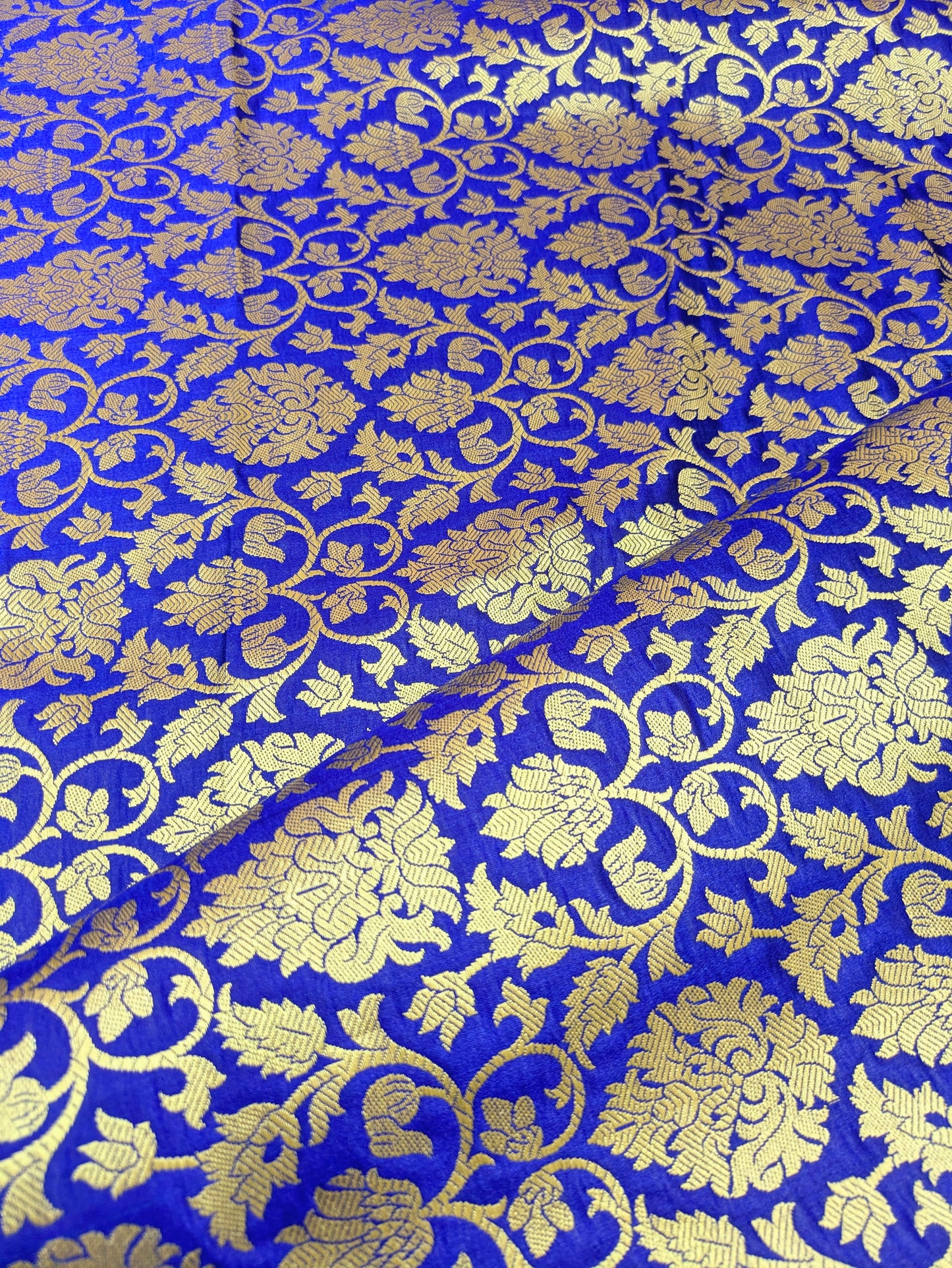 Brocade fabric Jacquard damask fabric Blue gold brocade Wedding bridal fabric silk dress Clothing Material Brocade fabric by the yard