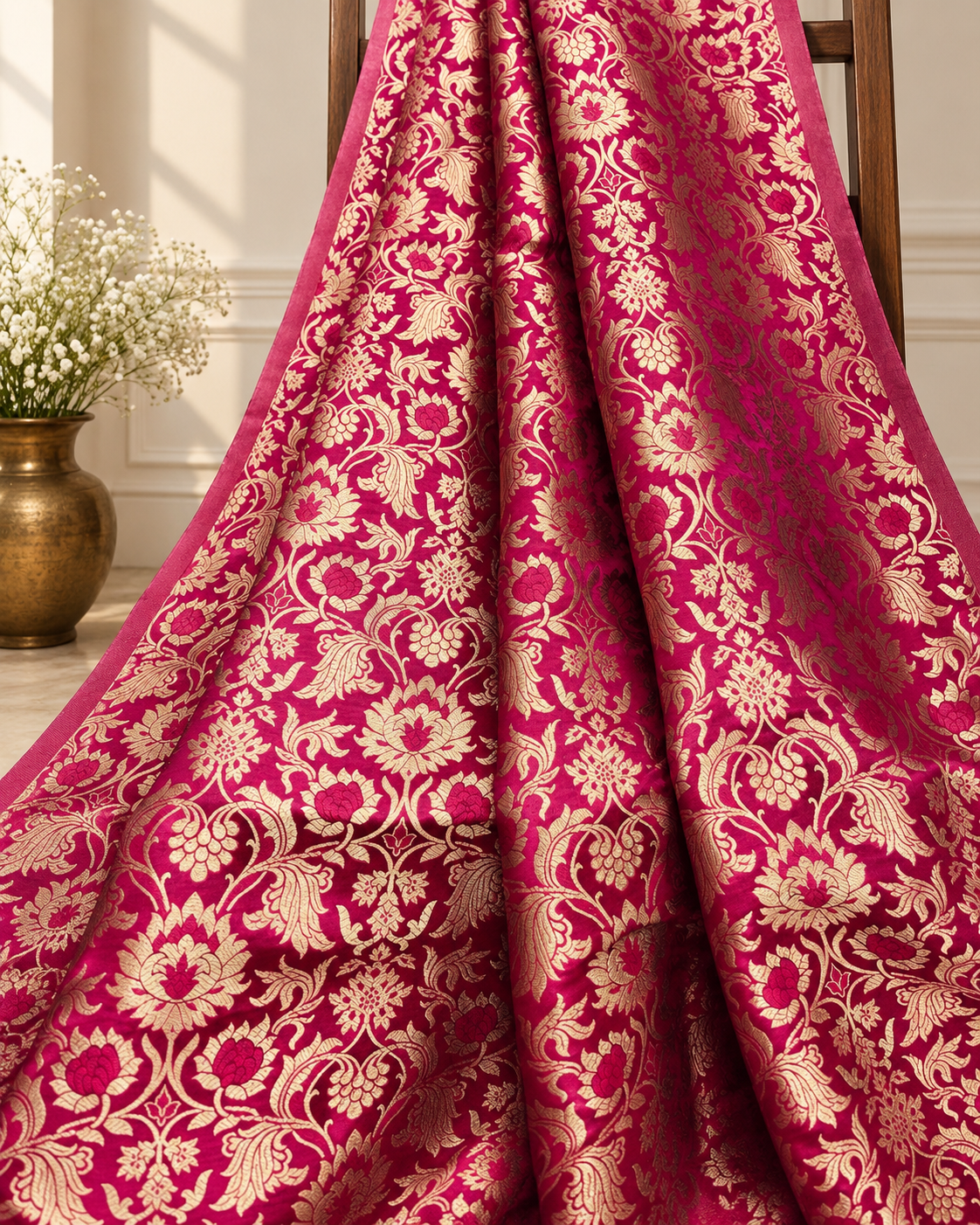 Brocade fabric Pink Gold Jacquard Damask fabric bridal fabric brocade Wedding dress Fabric Gold Indian Brocade Upholstery Fabric by the yard
