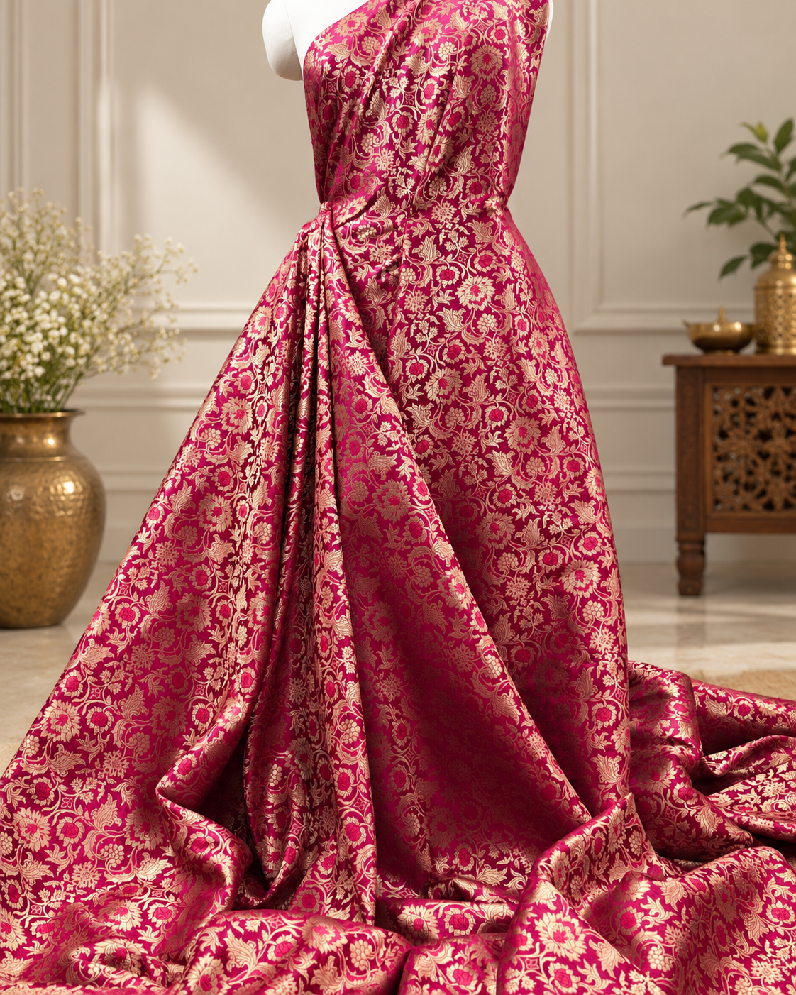 Brocade fabric Pink Gold Jacquard Damask fabric bridal fabric brocade Wedding dress Fabric Gold Indian Brocade Upholstery Fabric by the yard