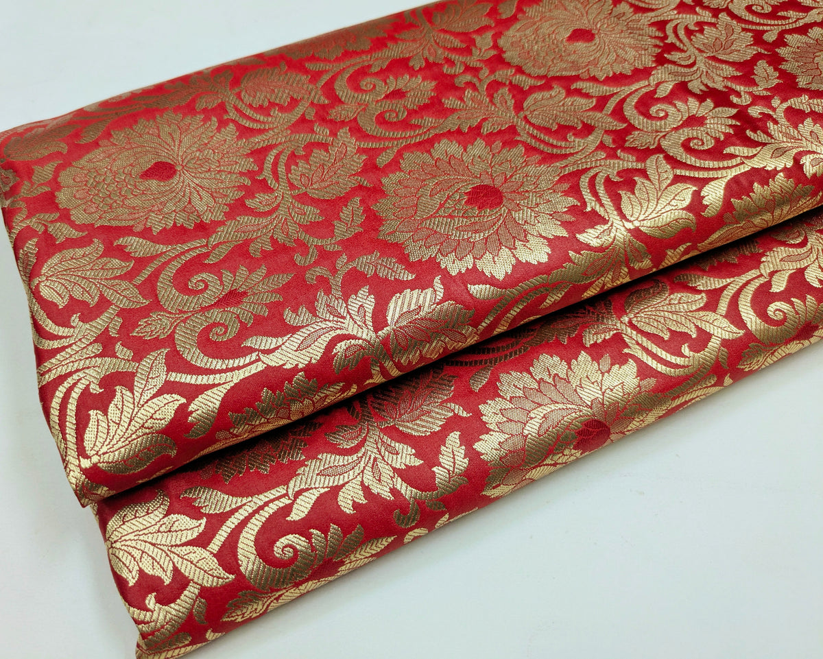 Red Brocade fabric Jacquard fabric Gold brocade fabric Wedding bridal dress fabric Festival clothing Home Decor fabric by the yard- NFAF367