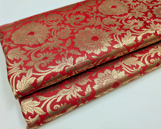 Red Brocade fabric Jacquard fabric Gold brocade fabric Wedding bridal dress fabric Festival clothing Home Decor fabric by the yard- NFAF367