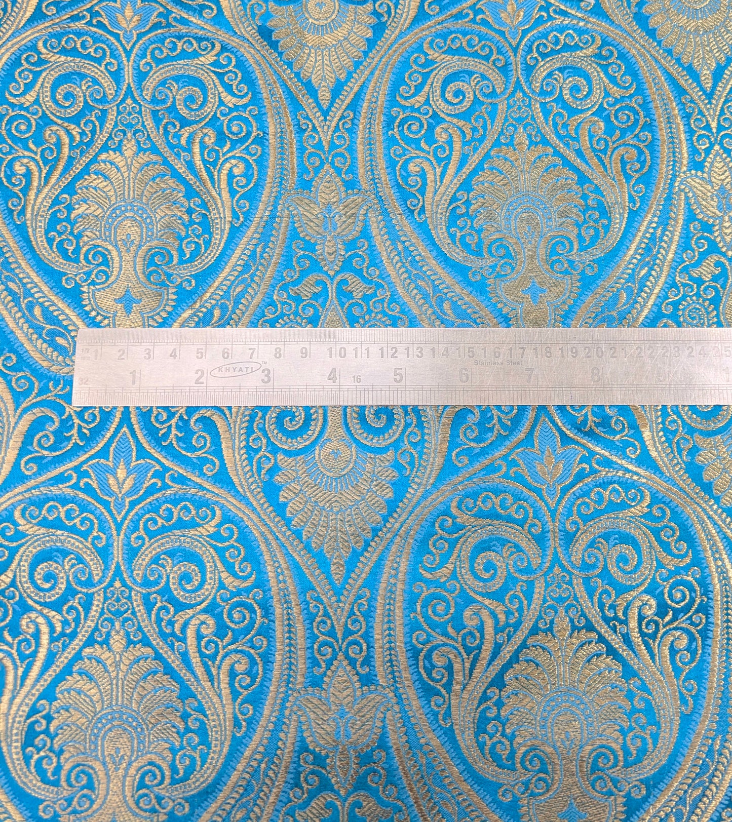 Blue Gold Banarasi Brocade fabric by the yard Jacquard damask fabric Upholstery Brocade Fabric Wedding Bridal Silk Dress fabric- NFAF37