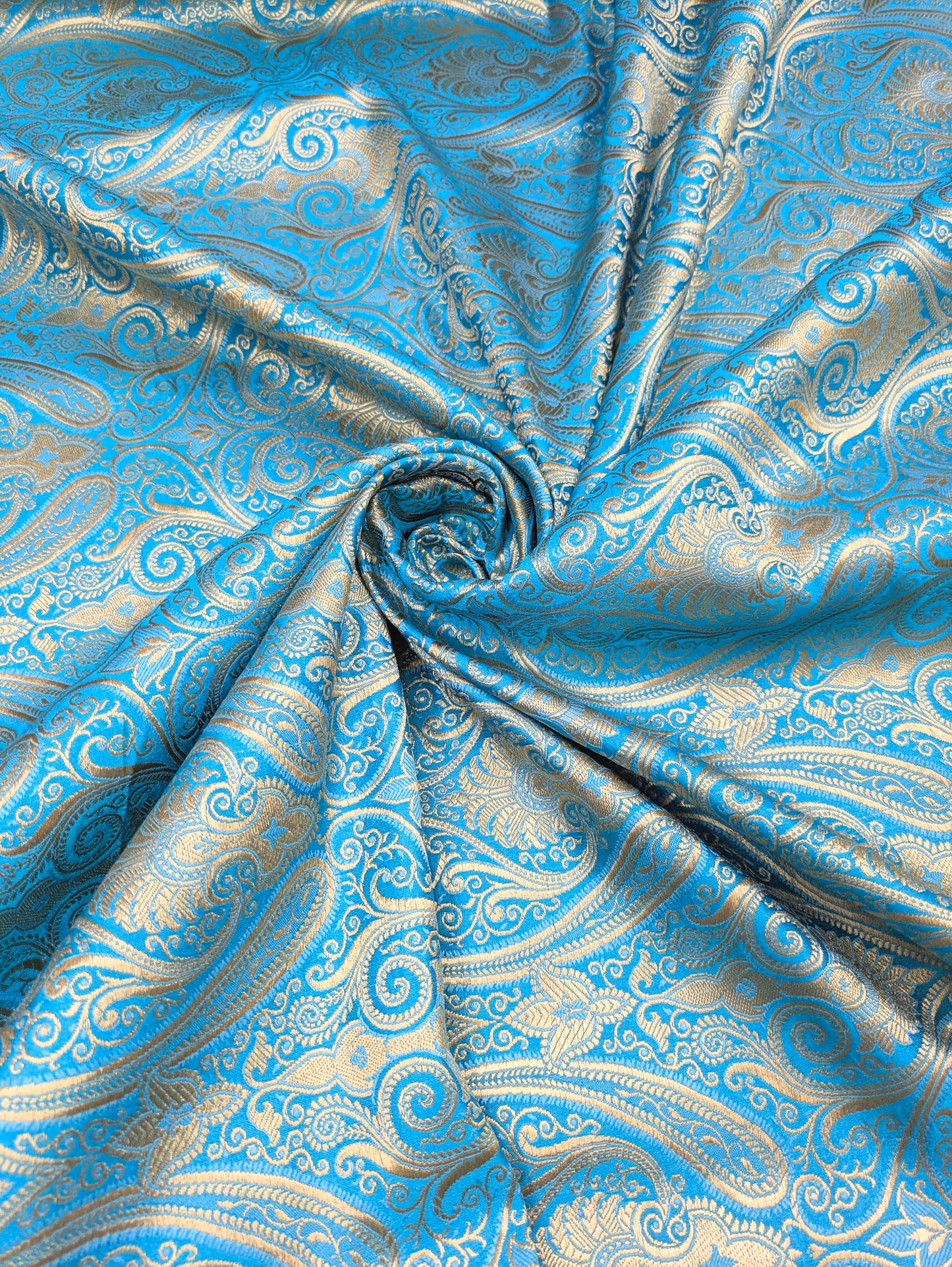 Blue Gold Banarasi Brocade fabric by the yard Jacquard damask fabric Upholstery Brocade Fabric Wedding Bridal Silk Dress fabric- NFAF37