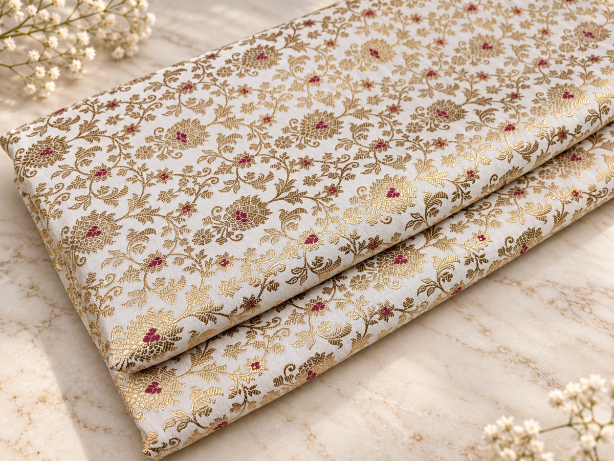 Indian brocade Jacquard fabric White gold Bridal dress Fabric Brokat Tissu Fabric by the yard Upholstery Luxury brocade fabric for dress- NFAF400