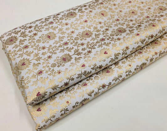 Indian brocade Jacquard fabric White gold Bridal dress Fabric Brokat Tissu Fabric by the yard Upholstery Luxury brocade fabric for dress- NFAF400