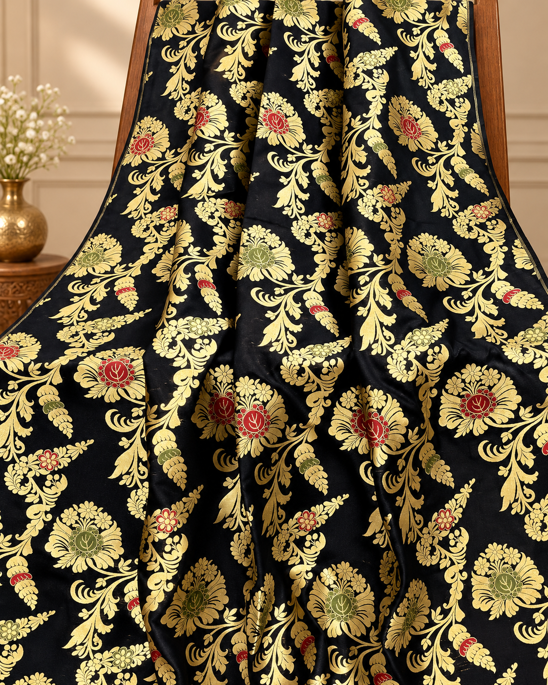 Brocade Fabric Black Gold Jacquard fabric Wedding Dress Salwar Suit Designer fabric Brocart tissue Haute couture Brocade Fabric by the yard