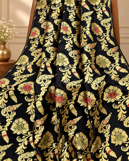 Brocade Fabric Black Gold Jacquard fabric Wedding Dress Salwar Suit Designer fabric Brocart tissue Haute couture Brocade Fabric by the yard