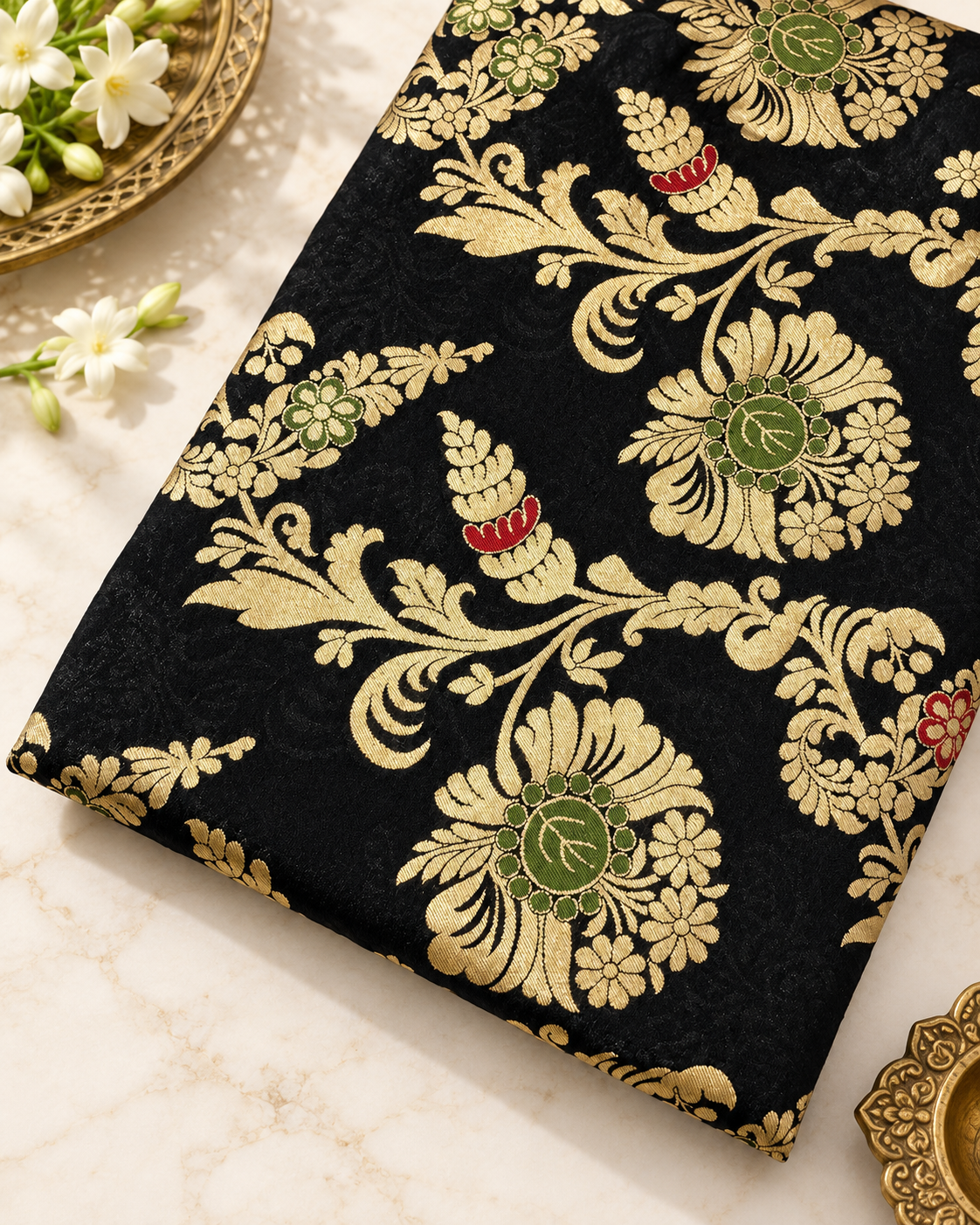 Brocade Fabric Black Gold Jacquard fabric Wedding Dress Salwar Suit Designer fabric Brocart tissue Haute couture Brocade Fabric by the yard