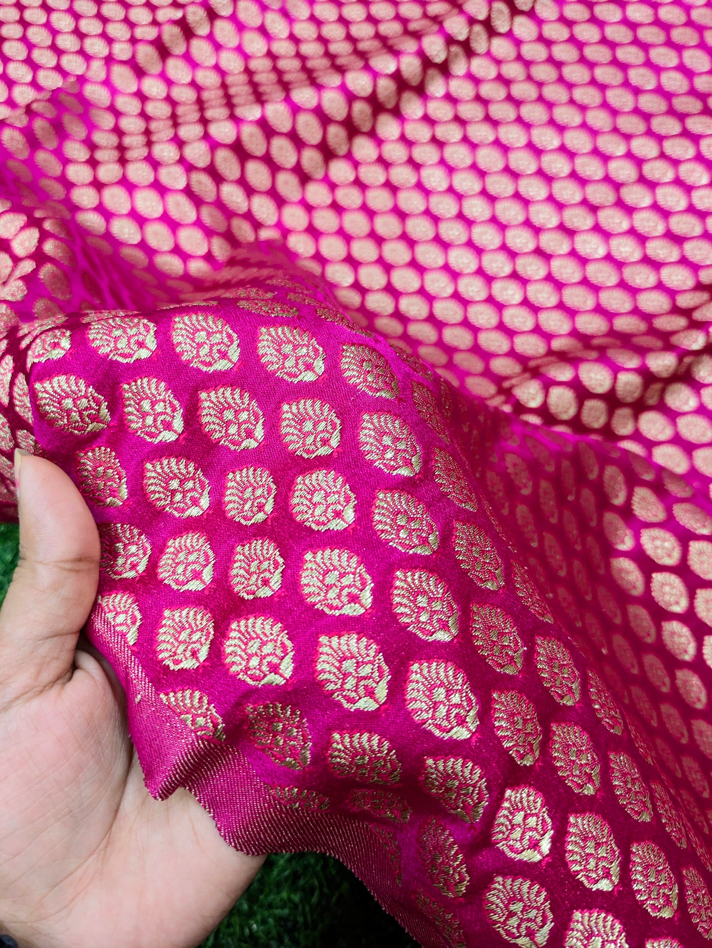 Banarasi Brocade fabric, Pink Gold Jacquard fabric, Floral brocade, Historical fabric, Designer fabric, Renaissance fabric, Gothic fabric - NFAF405