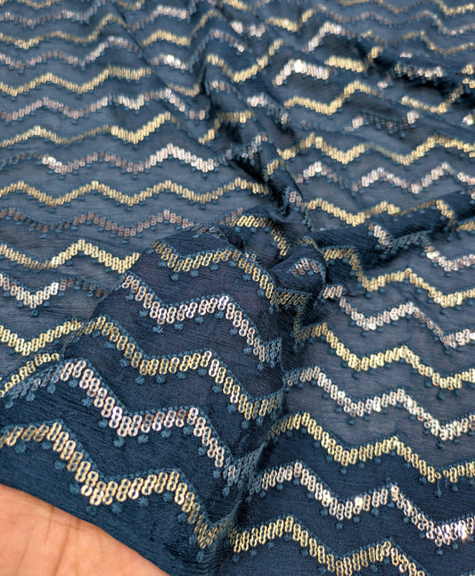 Embroidered chiffon fabric, Sequins fabric, Wedding dress, Wedding inspiration, Floral design, Royal fabric, Indian fabric - NFAF408