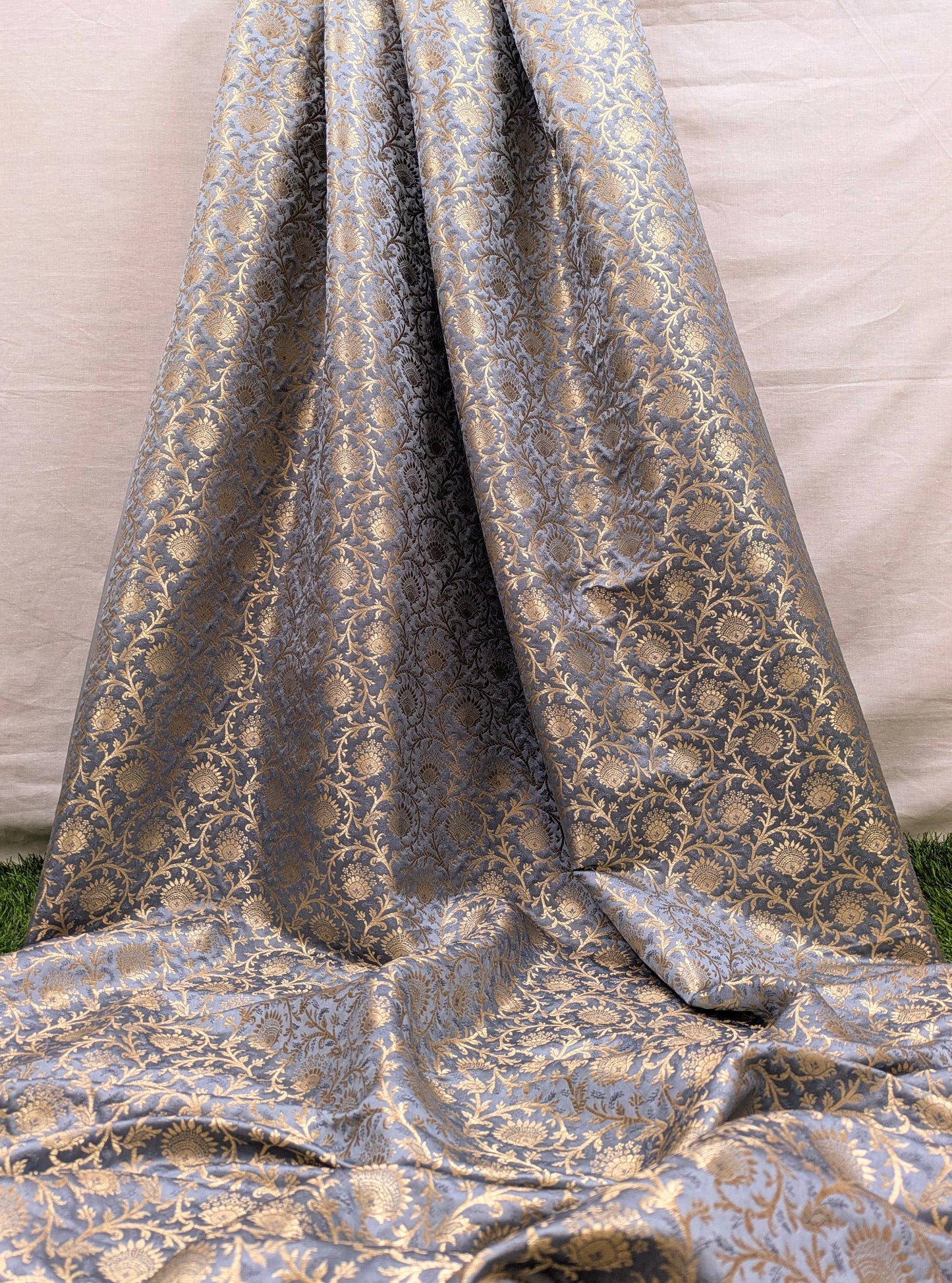 Brocade Fabric Jacquard Damask Grey Gold Wedding Dress fabric Rayon silk brocade Renaissance fabric Fabric by the yard/meter - NFAF41