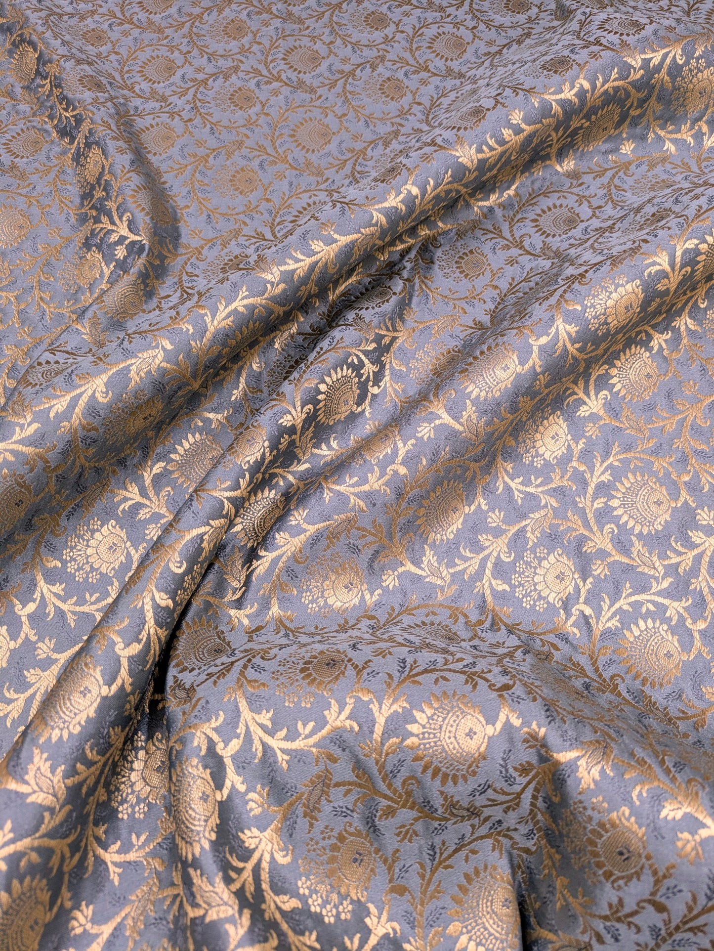 Brocade Fabric Jacquard Damask Grey Gold Wedding Dress fabric Rayon silk brocade Renaissance fabric Fabric by the yard/meter - NFAF41