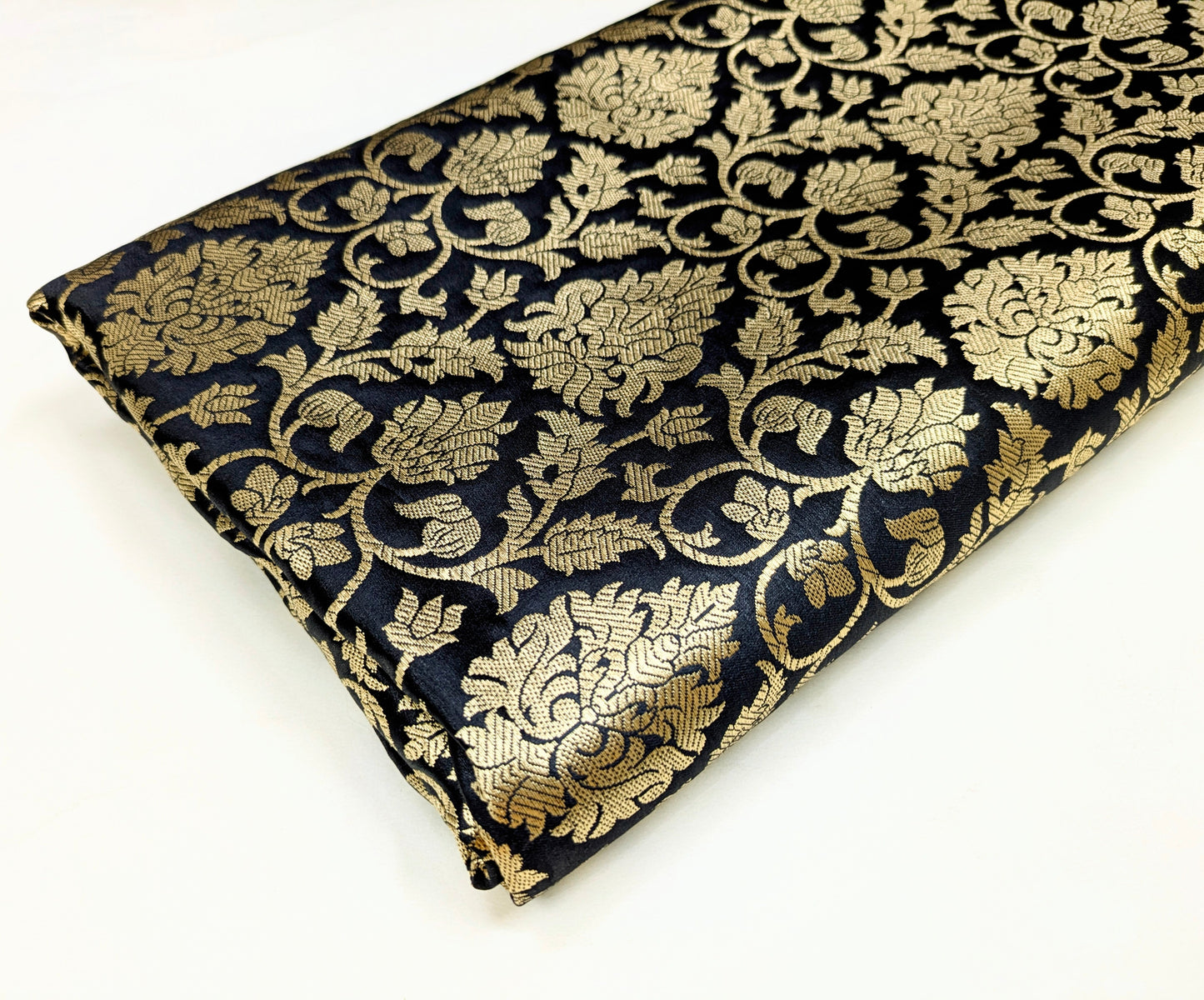 Banarasi brocade fabric, Black gold Wedding fabric, Jacquard fabric, Rayon silk brocade, Historical fabric, Fabric by the yard/meter - NFAF423