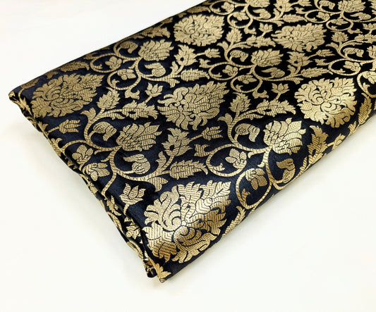 Banarasi brocade fabric, Black gold Wedding fabric, Jacquard fabric, Rayon silk brocade, Historical fabric, Fabric by the yard/meter - NFAF423