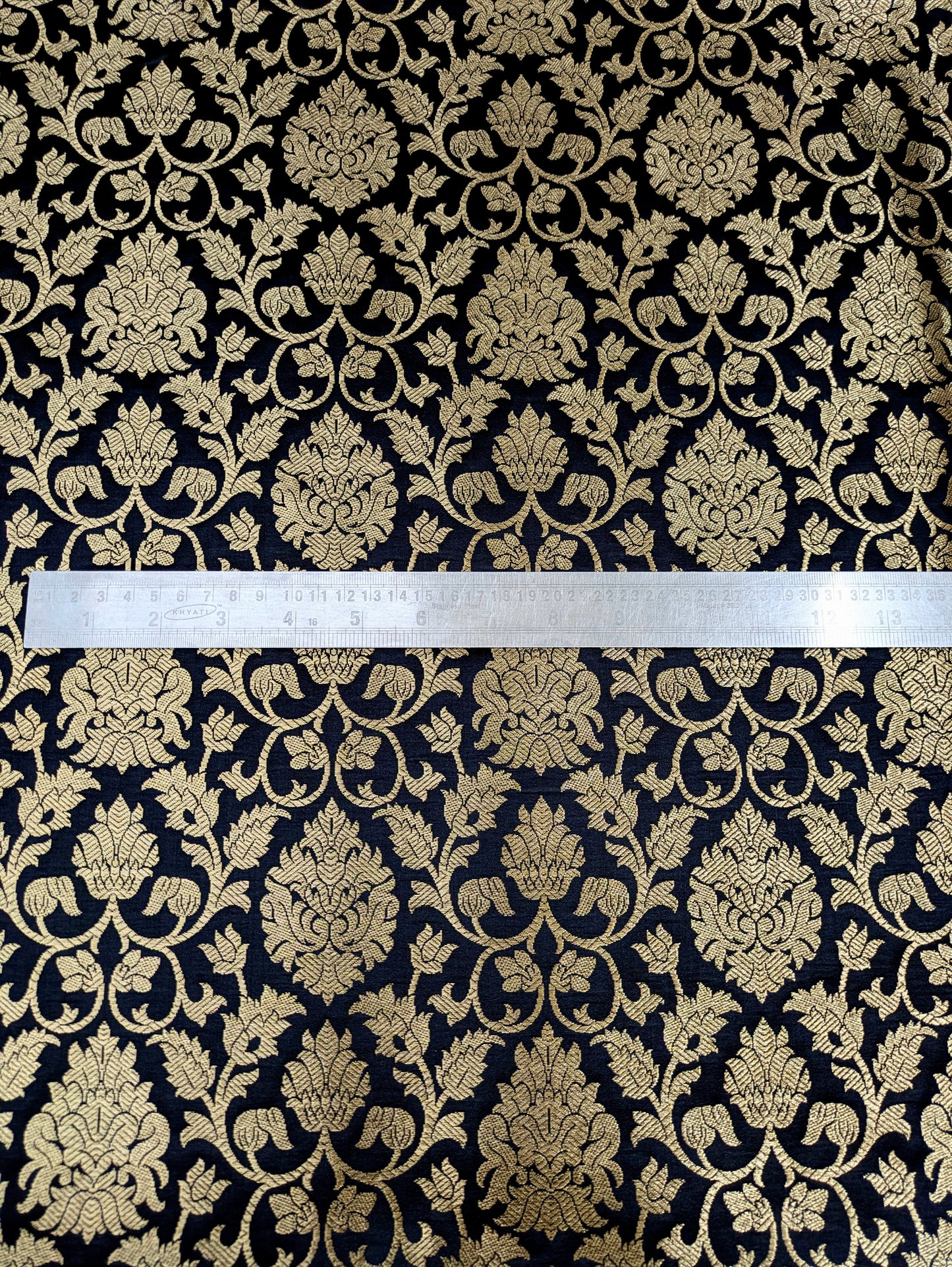 Banarasi brocade fabric, Black gold Wedding fabric, Jacquard fabric, Rayon silk brocade, Historical fabric, Fabric by the yard/meter - NFAF423