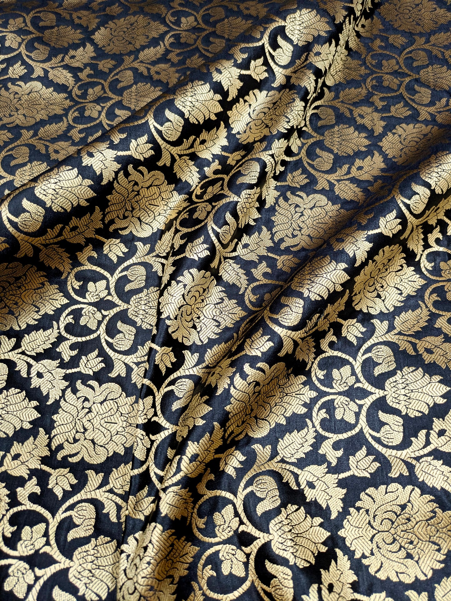 Banarasi brocade fabric, Black gold Wedding fabric, Jacquard fabric, Rayon silk brocade, Historical fabric, Fabric by the yard/meter - NFAF423