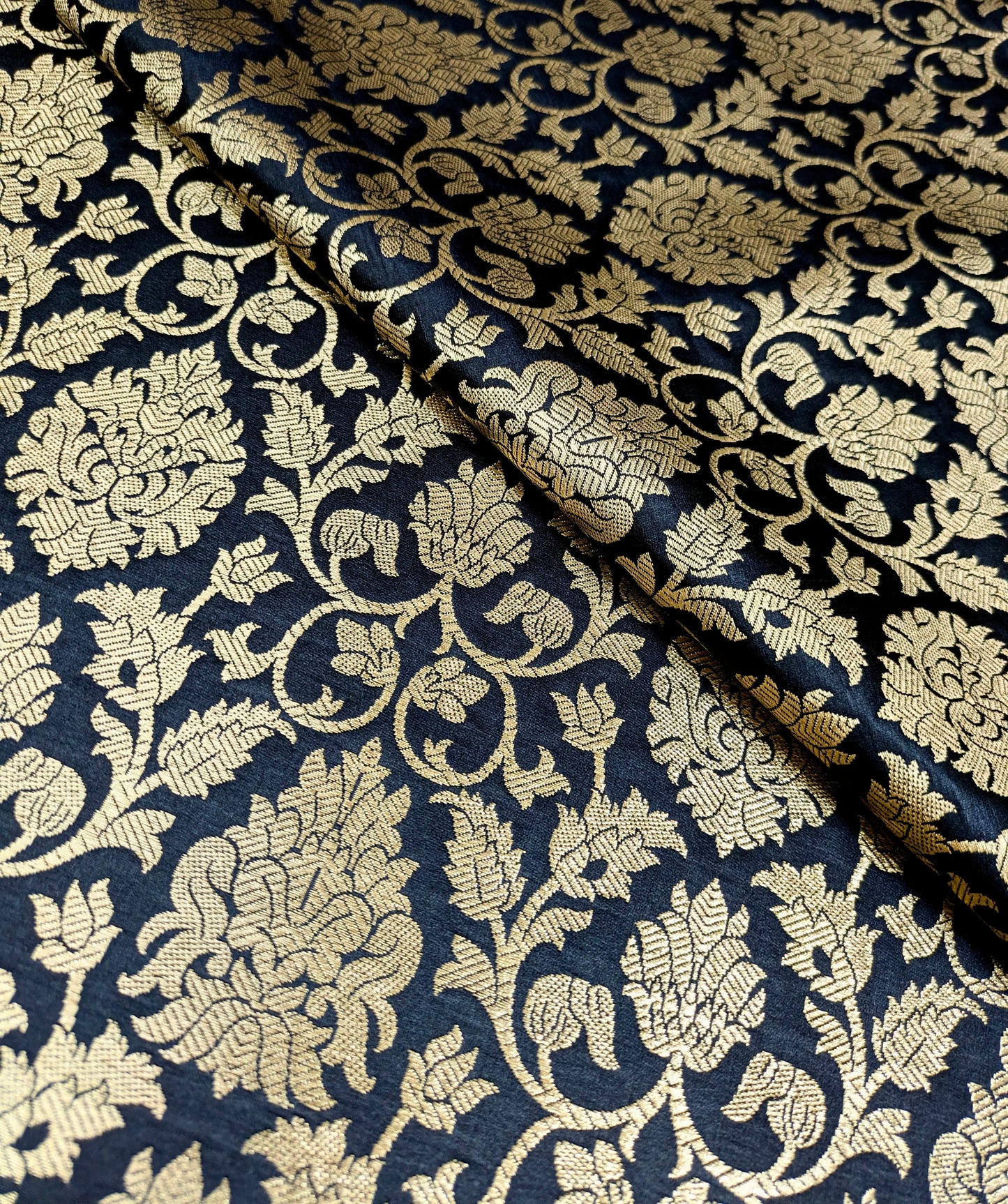 Banarasi brocade fabric, Black gold Wedding fabric, Jacquard fabric, Rayon silk brocade, Historical fabric, Fabric by the yard/meter - NFAF423