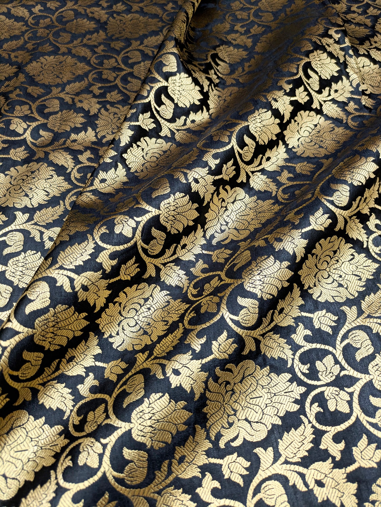Banarasi brocade fabric, Black gold Wedding fabric, Jacquard fabric, Rayon silk brocade, Historical fabric, Fabric by the yard/meter - NFAF423