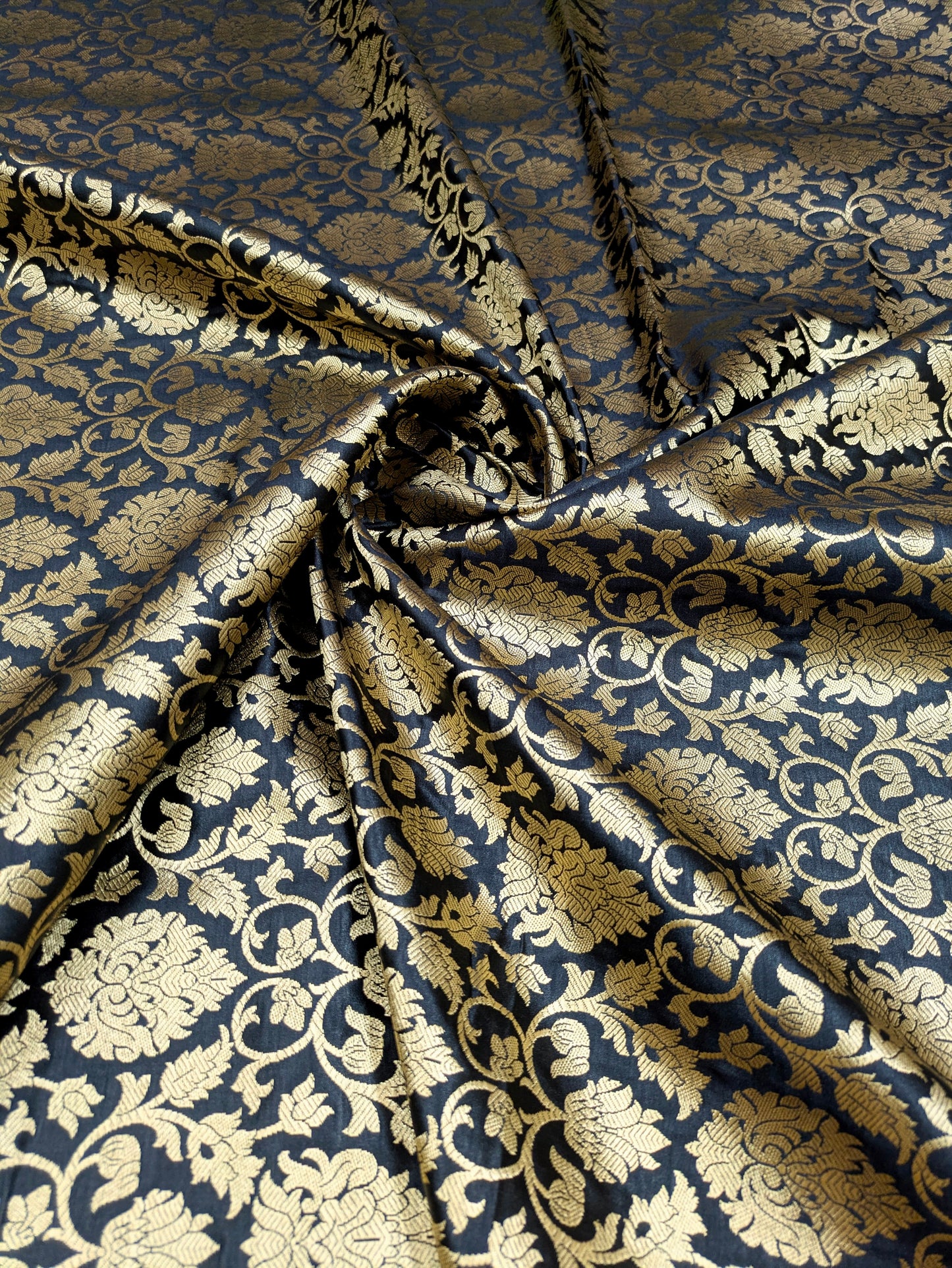 Banarasi brocade fabric, Black gold Wedding fabric, Jacquard fabric, Rayon silk brocade, Historical fabric, Fabric by the yard/meter - NFAF423