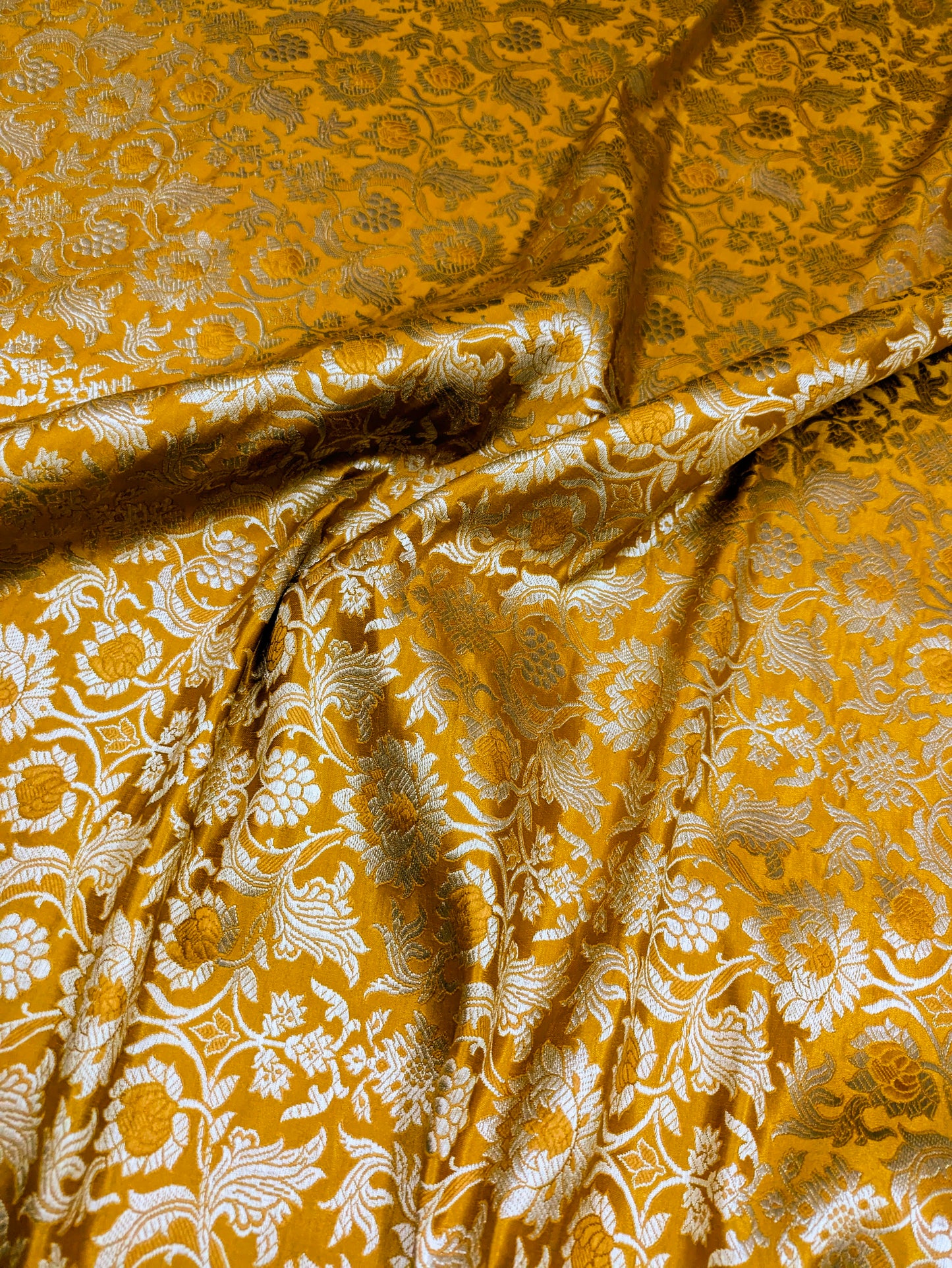 Mustard light gold jacquard brocade fabric, Rayon silk brocade, Theatre costume, Designer fabric, Fabric by the yard/meter - NFAF428