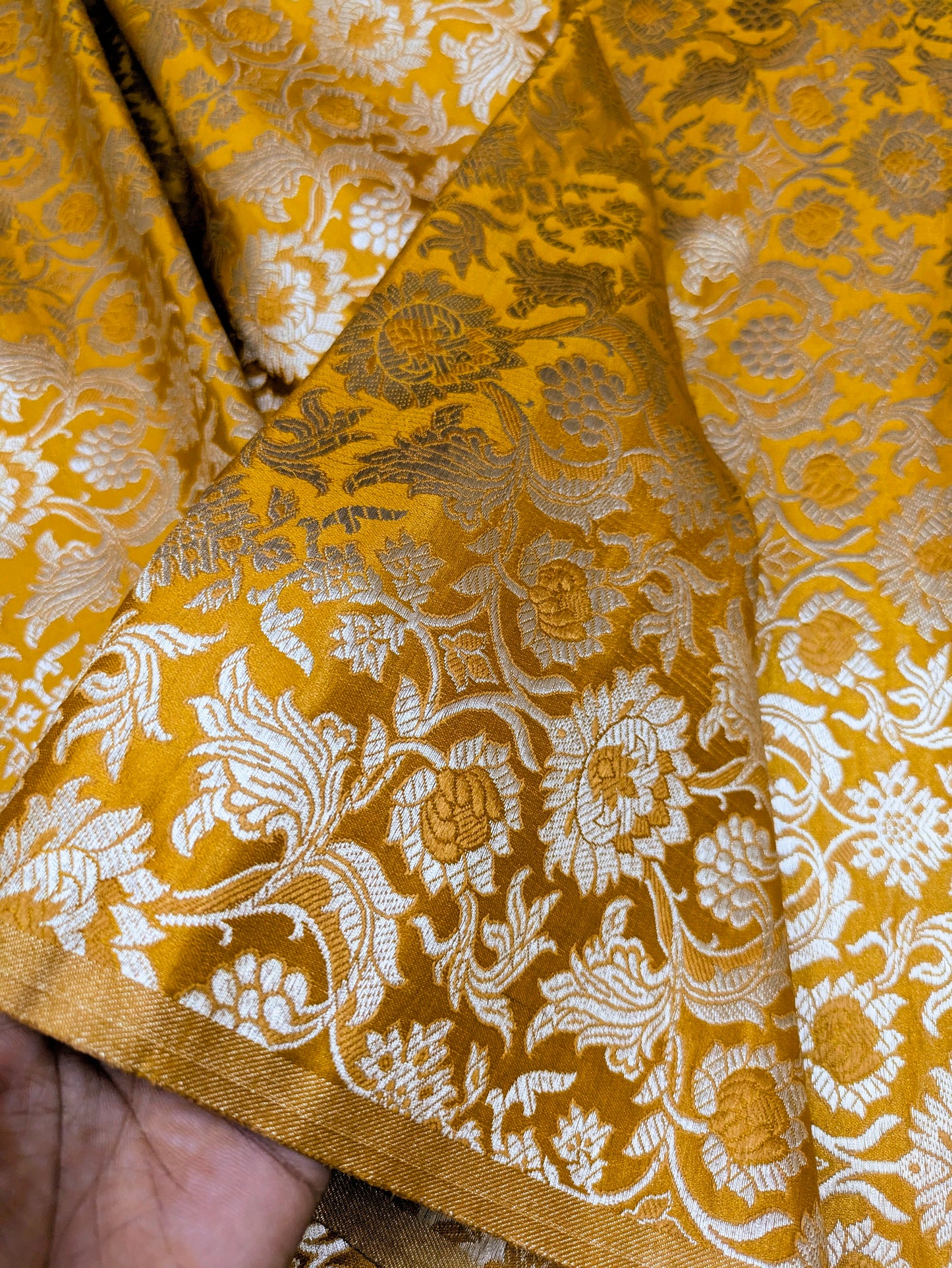 Mustard light gold jacquard brocade fabric, Rayon silk brocade, Theatre costume, Designer fabric, Fabric by the yard/meter - NFAF428