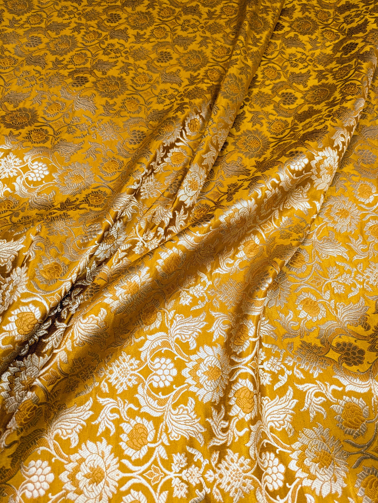 Mustard light gold jacquard brocade fabric, Rayon silk brocade, Theatre costume, Designer fabric, Fabric by the yard/meter - NFAF428