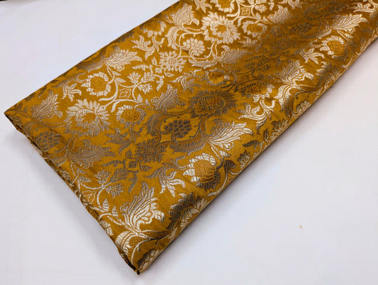 Mustard light gold jacquard brocade fabric, Rayon silk brocade, Theatre costume, Designer fabric, Fabric by the yard/meter - NFAF428