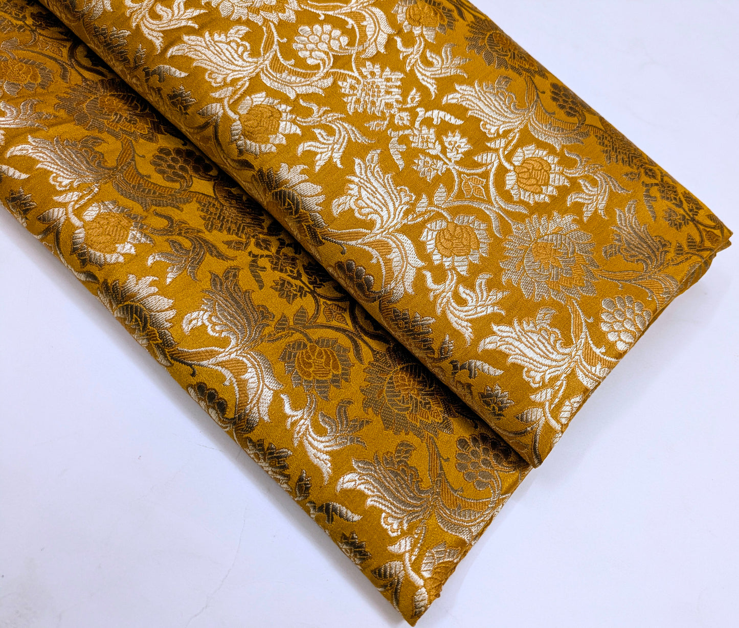 Mustard light gold jacquard brocade fabric, Rayon silk brocade, Theatre costume, Designer fabric, Fabric by the yard/meter - NFAF428