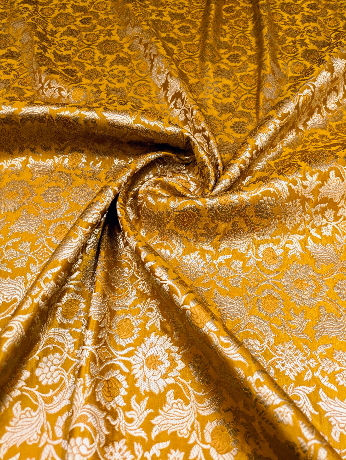 Mustard light gold jacquard brocade fabric, Rayon silk brocade, Theatre costume, Designer fabric, Fabric by the yard/meter - NFAF428