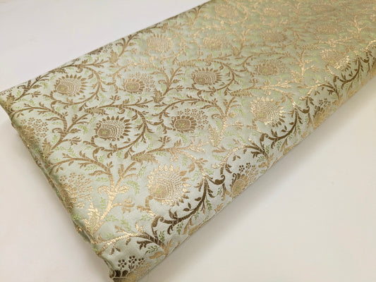 Brocade Fabric Jacquard Damask fabric Sage green Gold Floral brocade Wedding Designer Dress fabric Upholstery Home Decor Fabric by yard NFAF42