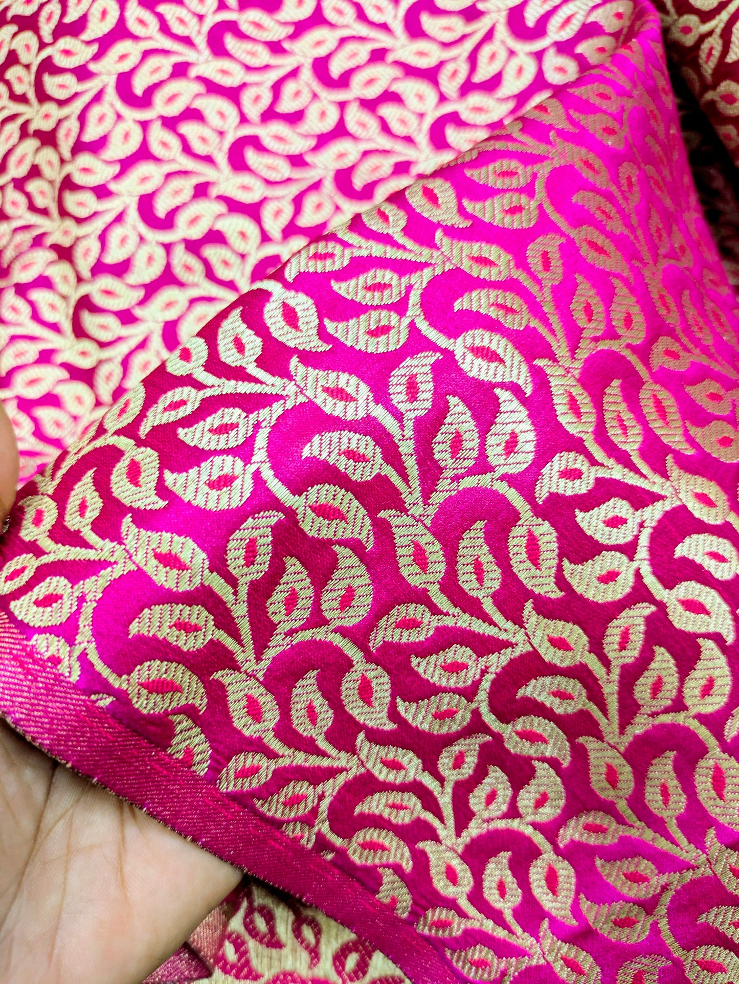 Indian Banarasi Brocade fabric, Pink Gold Jacquard fabric, Home décor fabric, Medieval fabric, Lace brocade, Designer fabric - NFAF436
