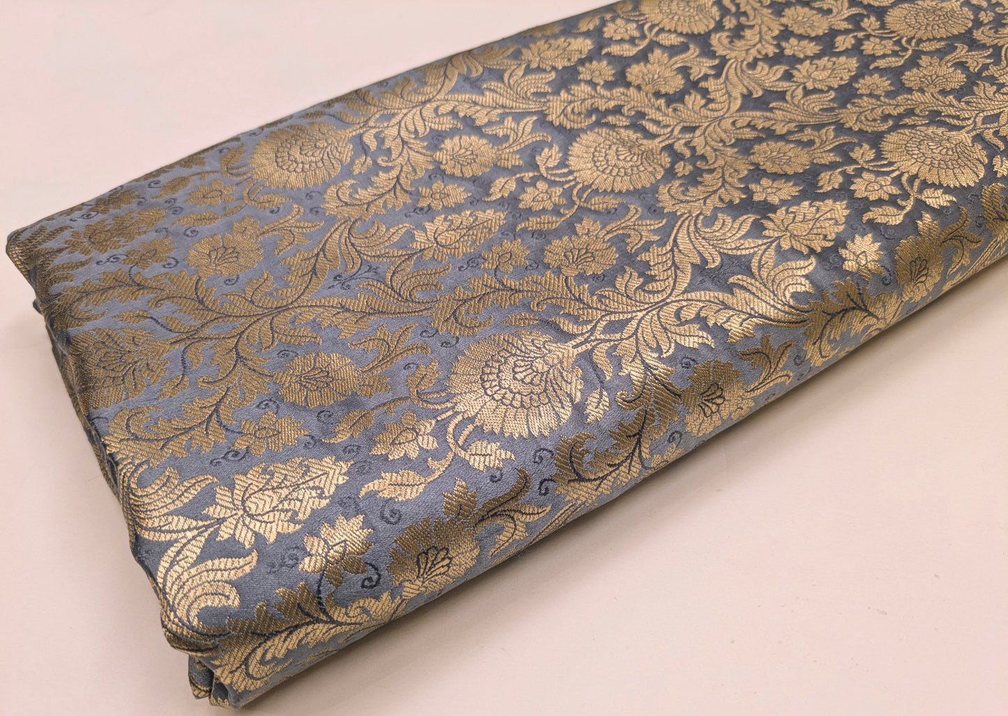 Gray and gold damask jacquard brocade fabric, Flower brocade, Rayon silk brocade, Historical fabric, Metallic brocade - NFAF440