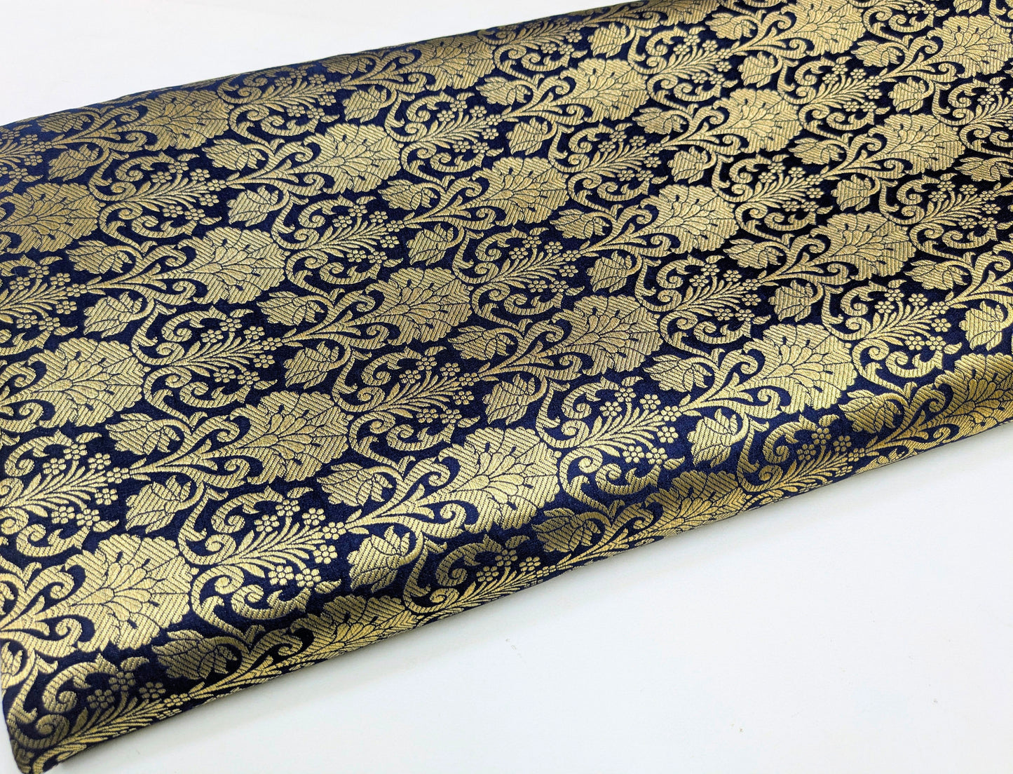 Indian brocade fabric by the yard Blue gold Wedding dress fabric Fancy fabric Brokat Jacquard Medieval fabric Gold Bridal fabric  - NFAF469