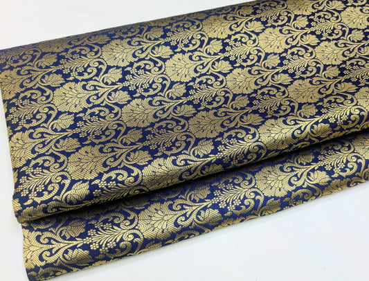 Indian brocade fabric by the yard Blue gold Wedding dress fabric Fancy fabric Brokat Jacquard Medieval fabric Gold Bridal fabric  - NFAF469