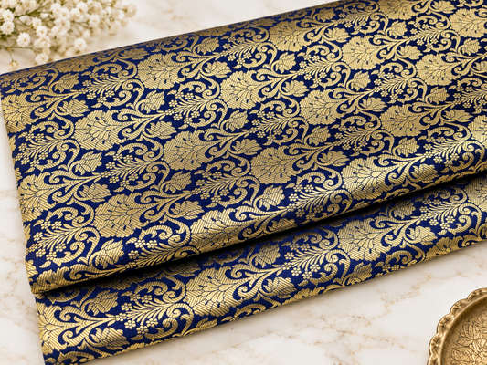 Indian brocade fabric by the yard Blue gold Wedding dress fabric Fancy fabric Brokat Jacquard Medieval fabric Gold Bridal fabric  - NFAF469