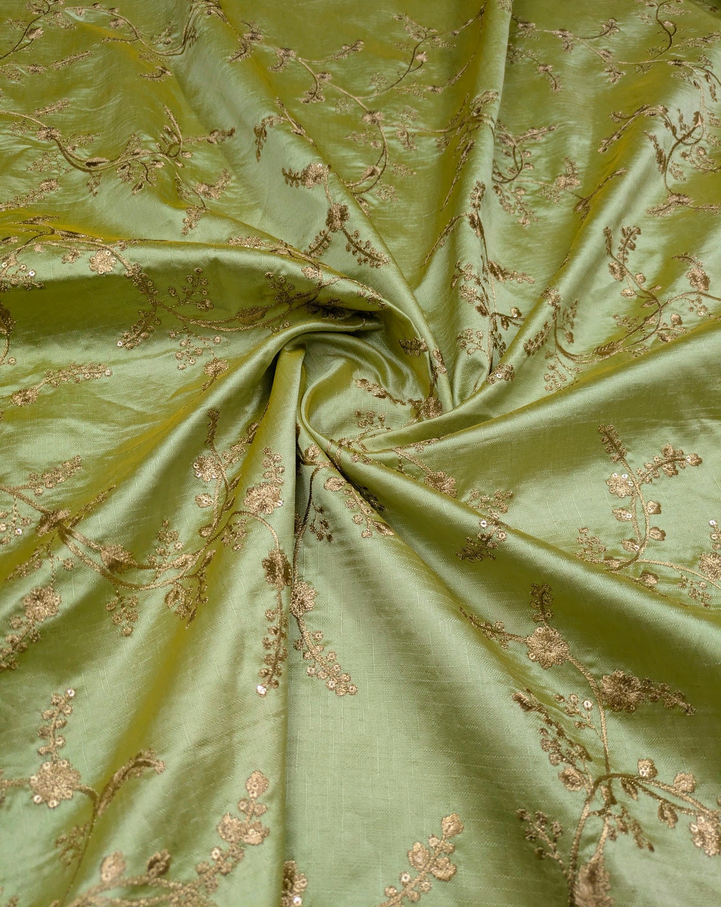 Embroidered fabric Green Gold Wedding Bridal dress fabric Gold embroidery fabric Lehenga Indian Upholstery fabric high quality rayon Silk NFAF472