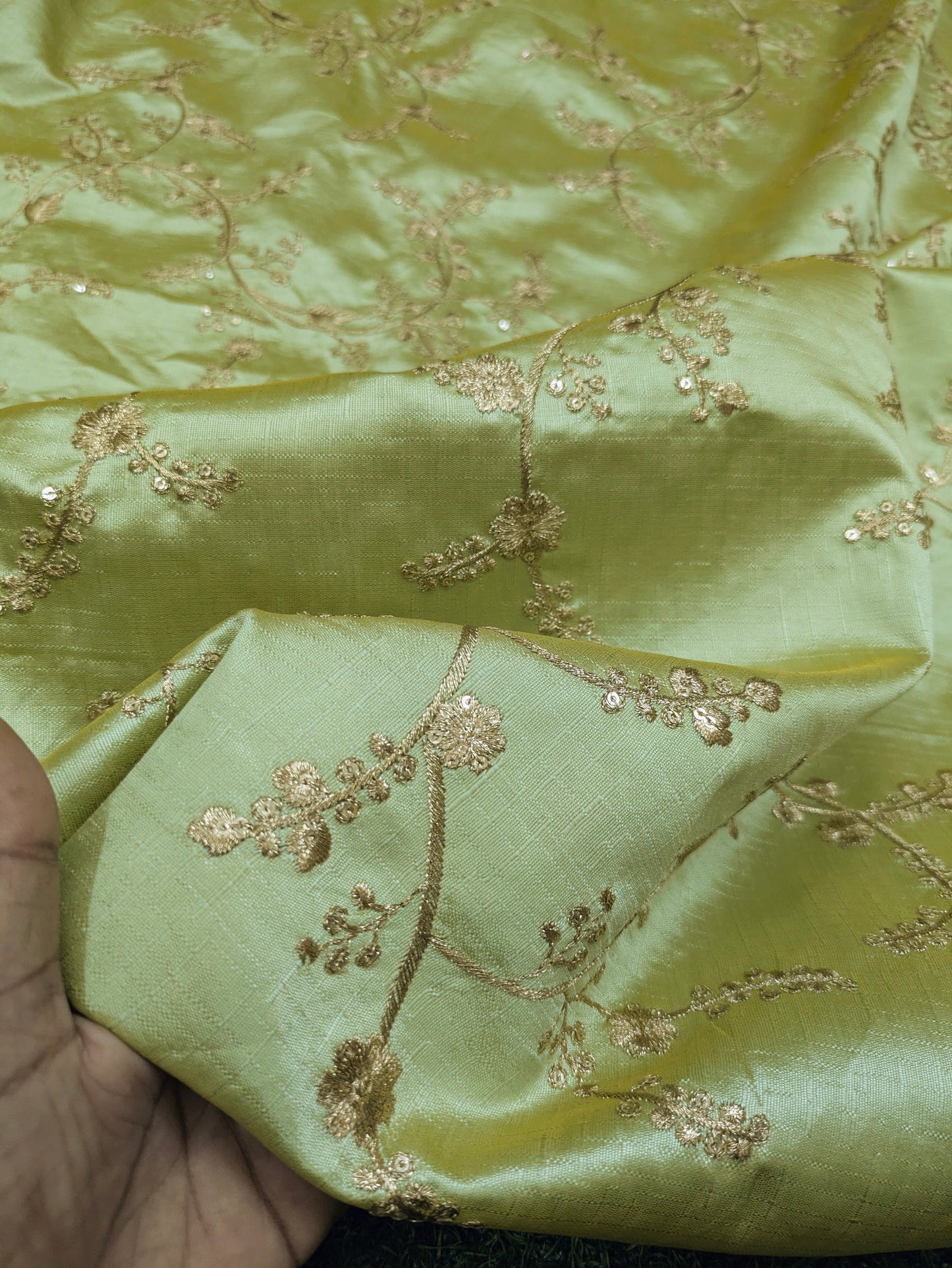 Embroidered fabric Green Gold Wedding Bridal dress fabric Gold embroidery fabric Lehenga Indian Upholstery fabric high quality rayon Silk NFAF472