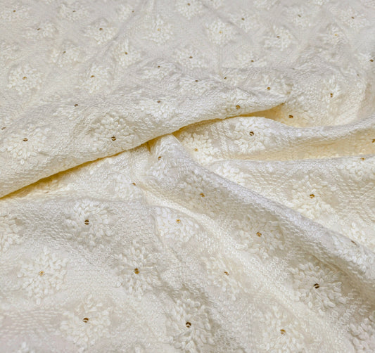 Off white embroidered fabric, Thread embroidery, Royal fabric, Haute couture, Thread embroidery, Wedding inspiration, Evening dress - NFAF475