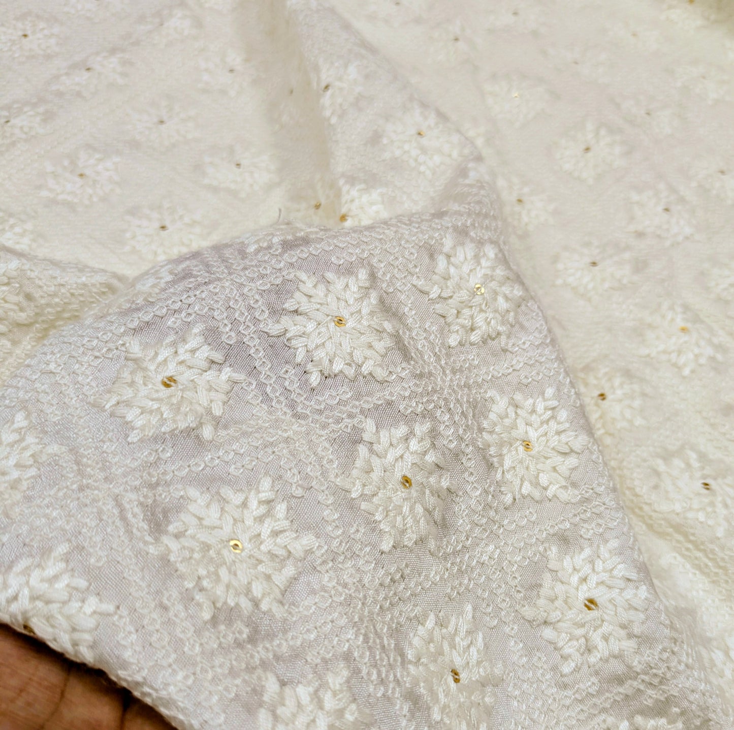 Off white embroidered fabric, Thread embroidery, Royal fabric, Haute couture, Thread embroidery, Wedding inspiration, Evening dress - NFAF475