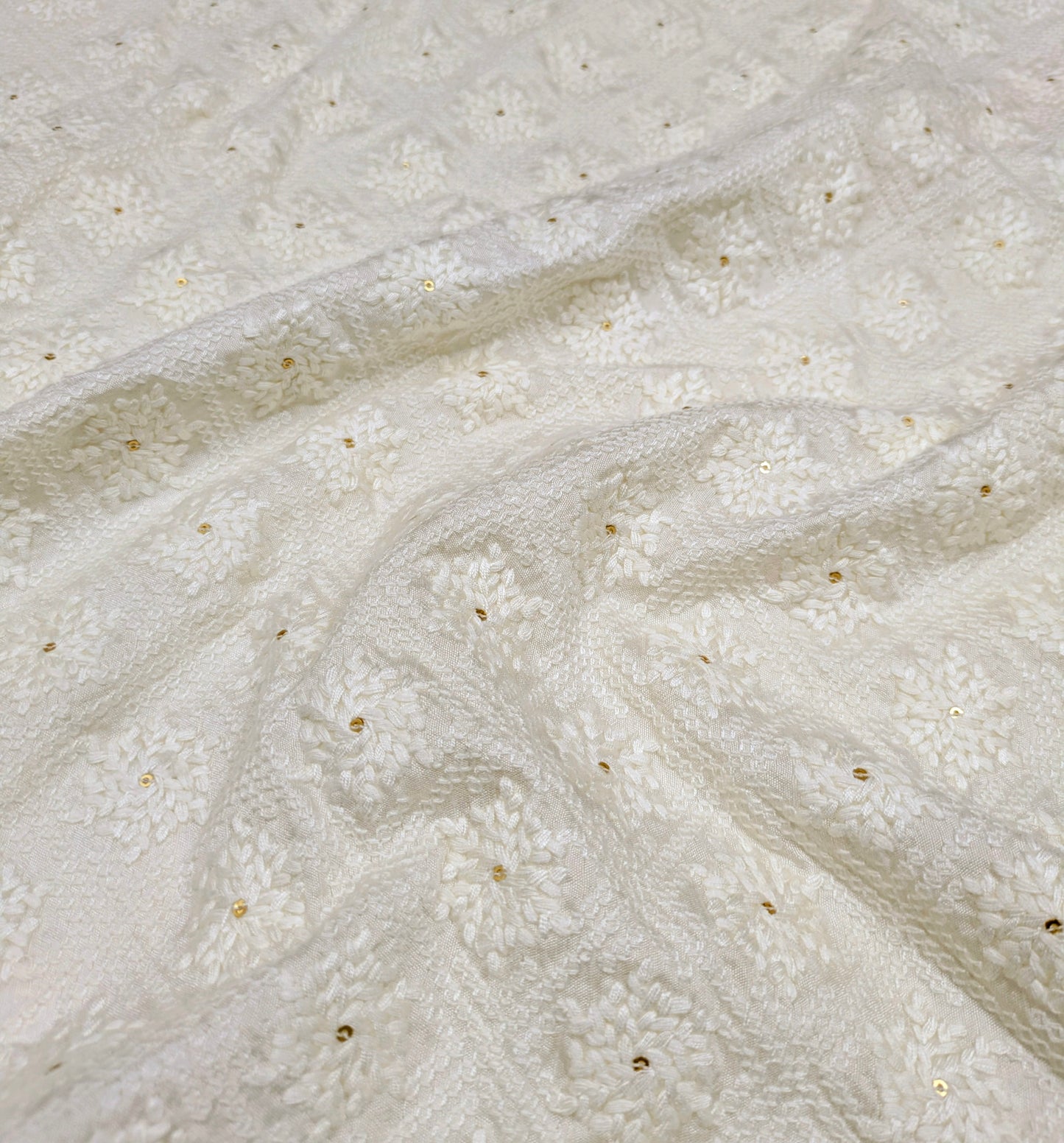 Off white embroidered fabric, Thread embroidery, Royal fabric, Haute couture, Thread embroidery, Wedding inspiration, Evening dress - NFAF475