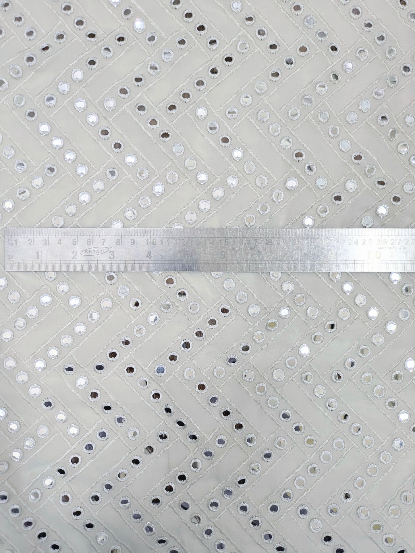 Embroidered fabric White Georgette Dyeable MirrorWork fabric Wedding Bridal dress Fabric Lehenga Salwar Suit Dupatta fabric By the Yard