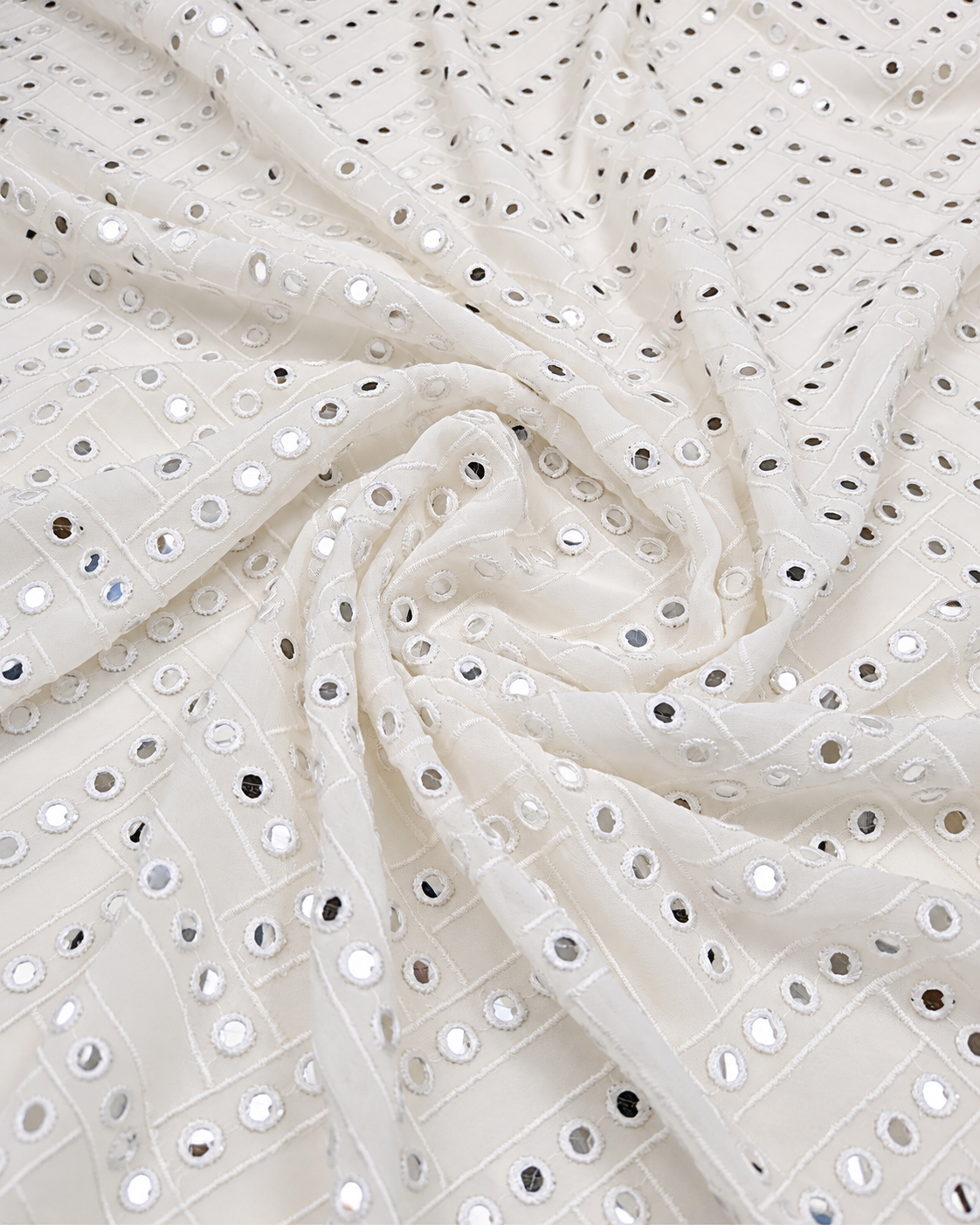 Embroidered fabric White Georgette Dyeable MirrorWork fabric Wedding Bridal dress Fabric Lehenga Salwar Suit Dupatta fabric By the Yard